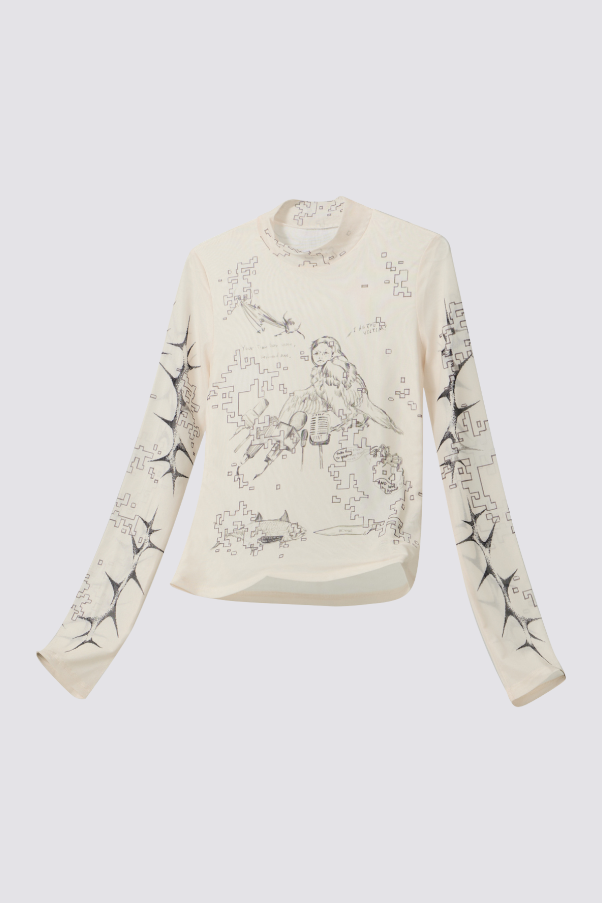 Nude Glint Print Mesh Long Sleeve Top