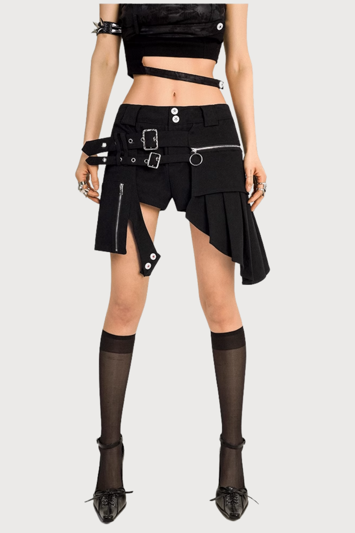 Null Glow Asymmetrical Zipper Punk Shorts