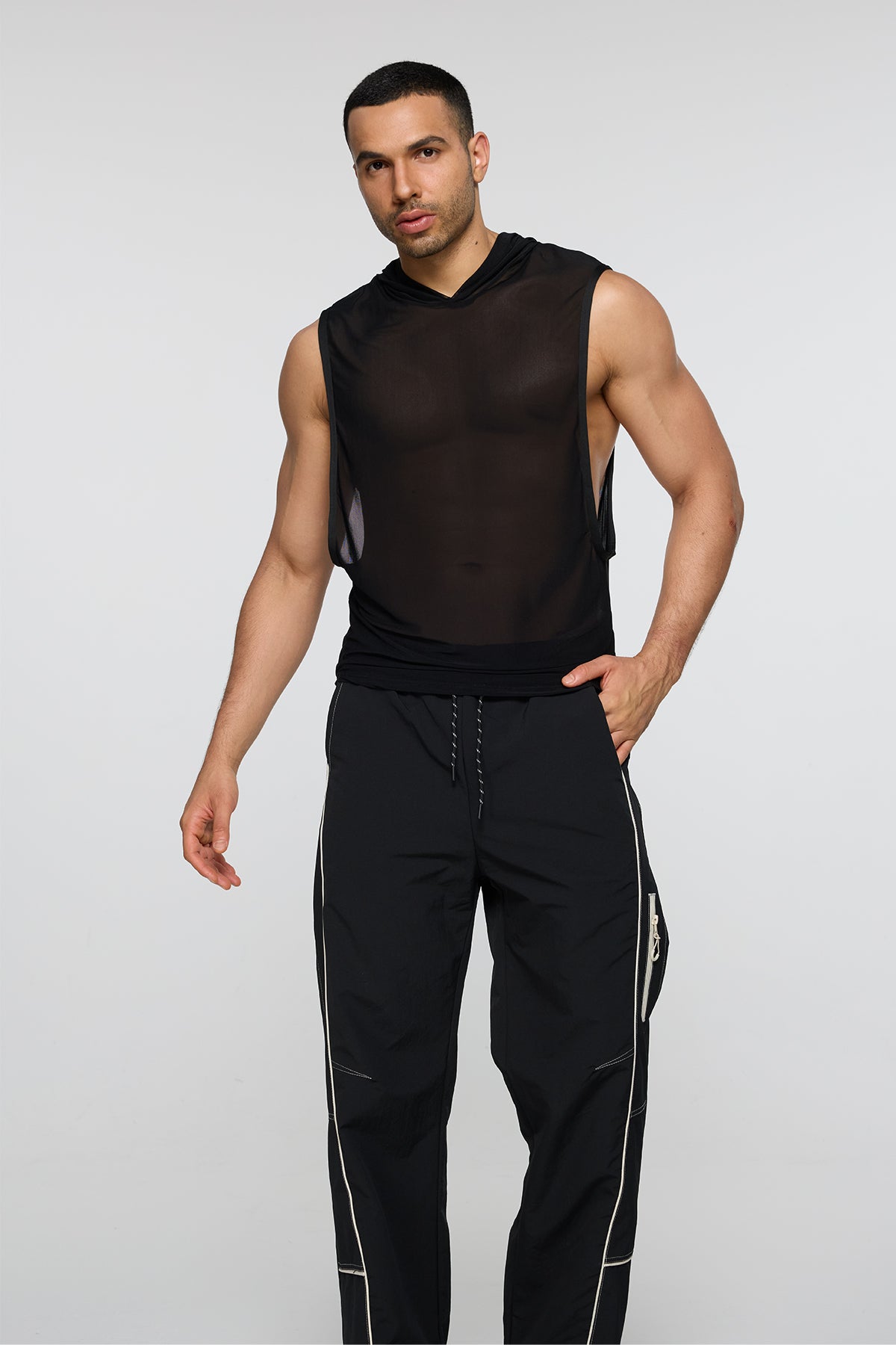 Obsidian Zero Sleeveless Mesh Hooded Top Black
