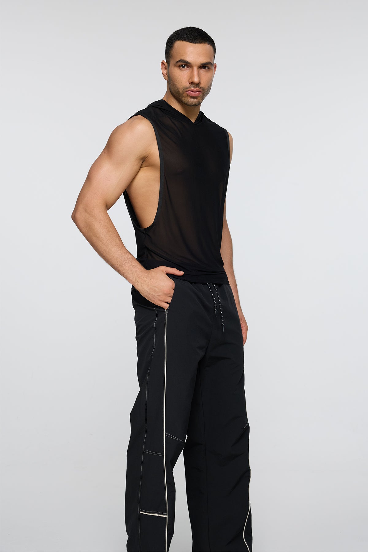 Obsidian Zero Sleeveless Mesh Hooded Top Black