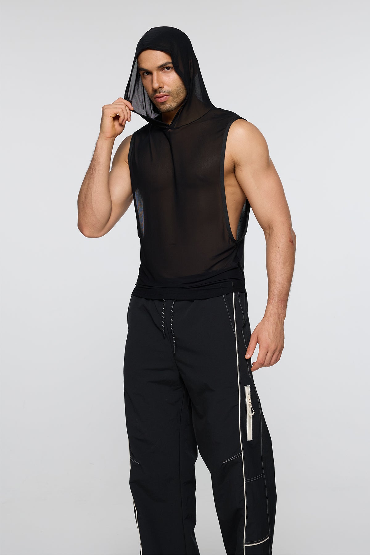 Obsidian Zero Sleeveless Mesh Hooded Top Black