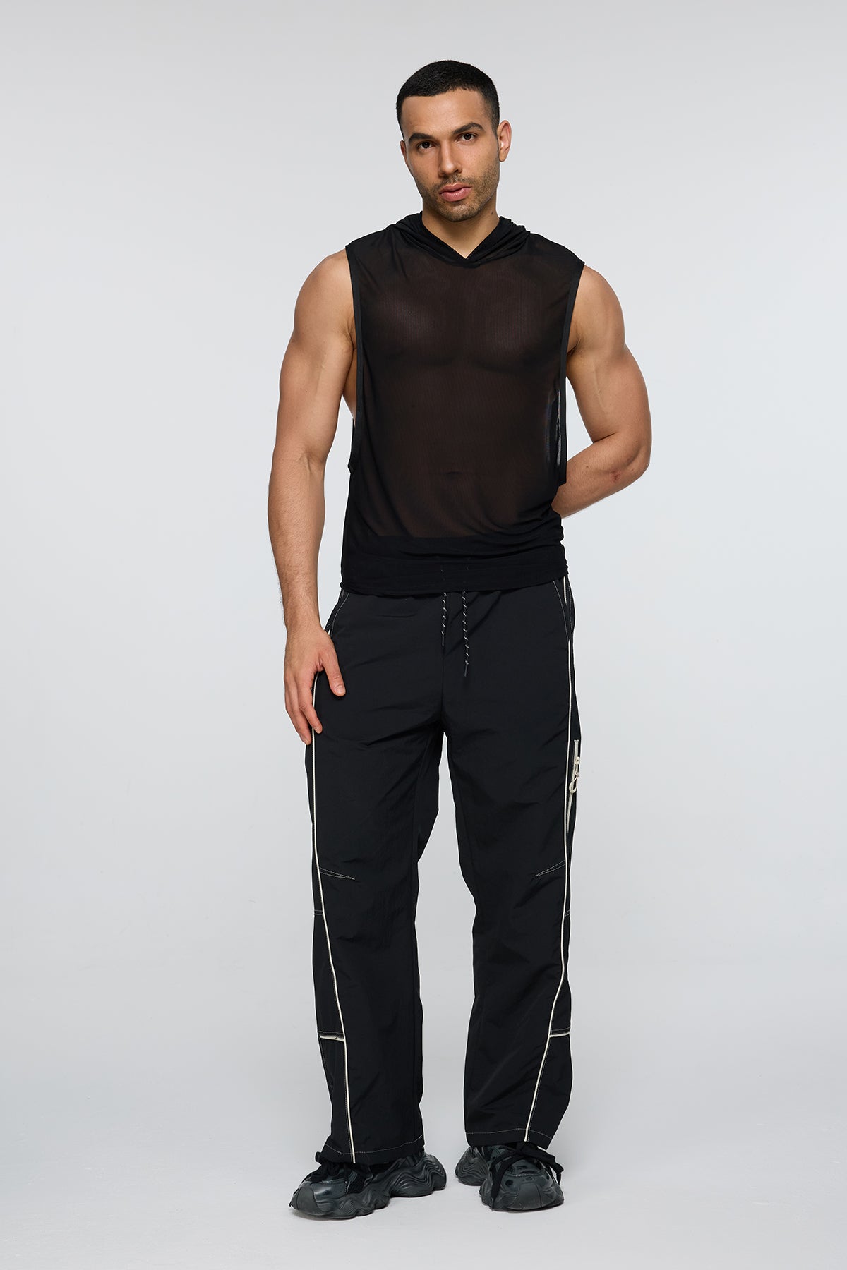 Obsidian Zero Sleeveless Mesh Hooded Top Black
