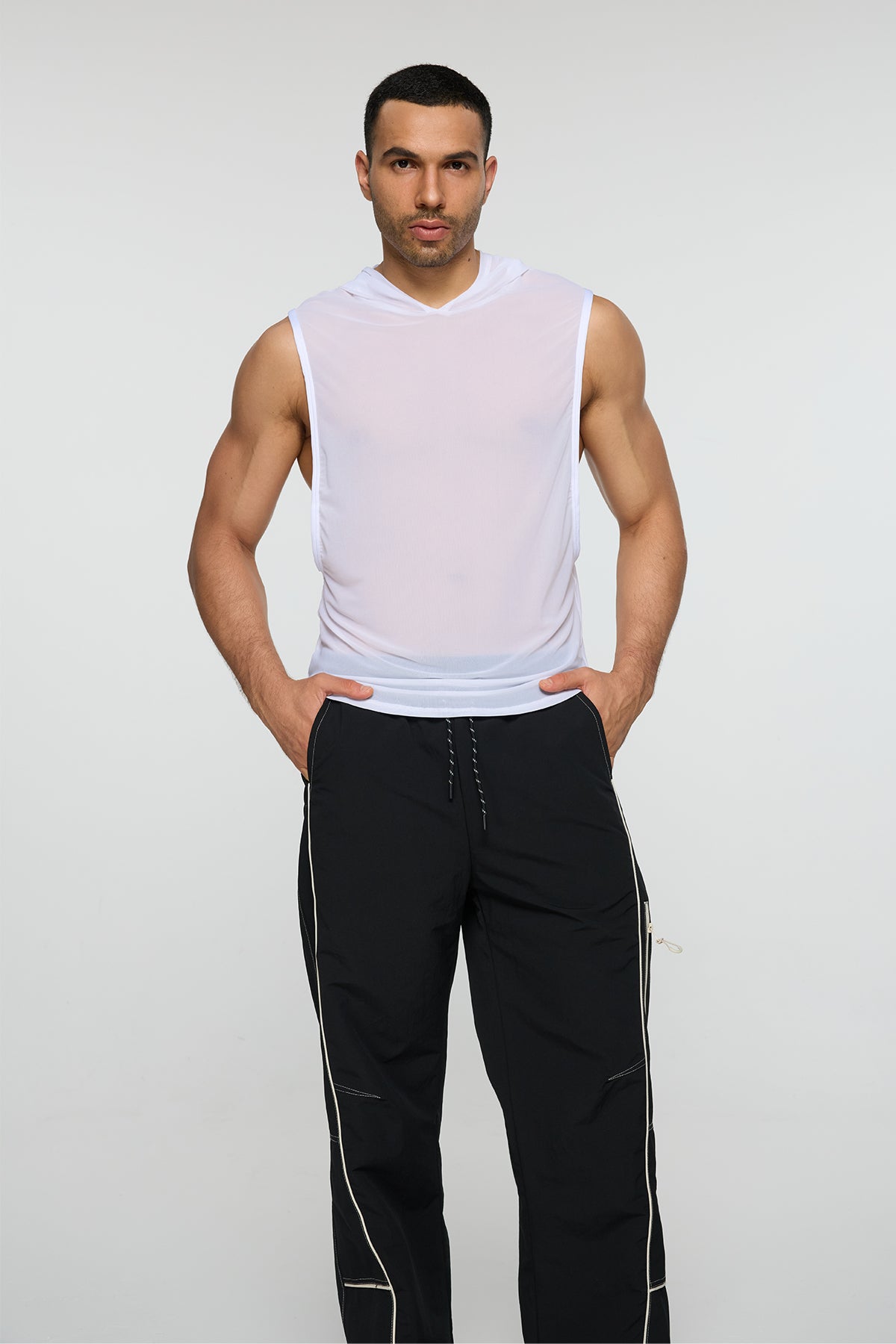 Obsidian Zero Sleeveless Mesh Hooded Top White