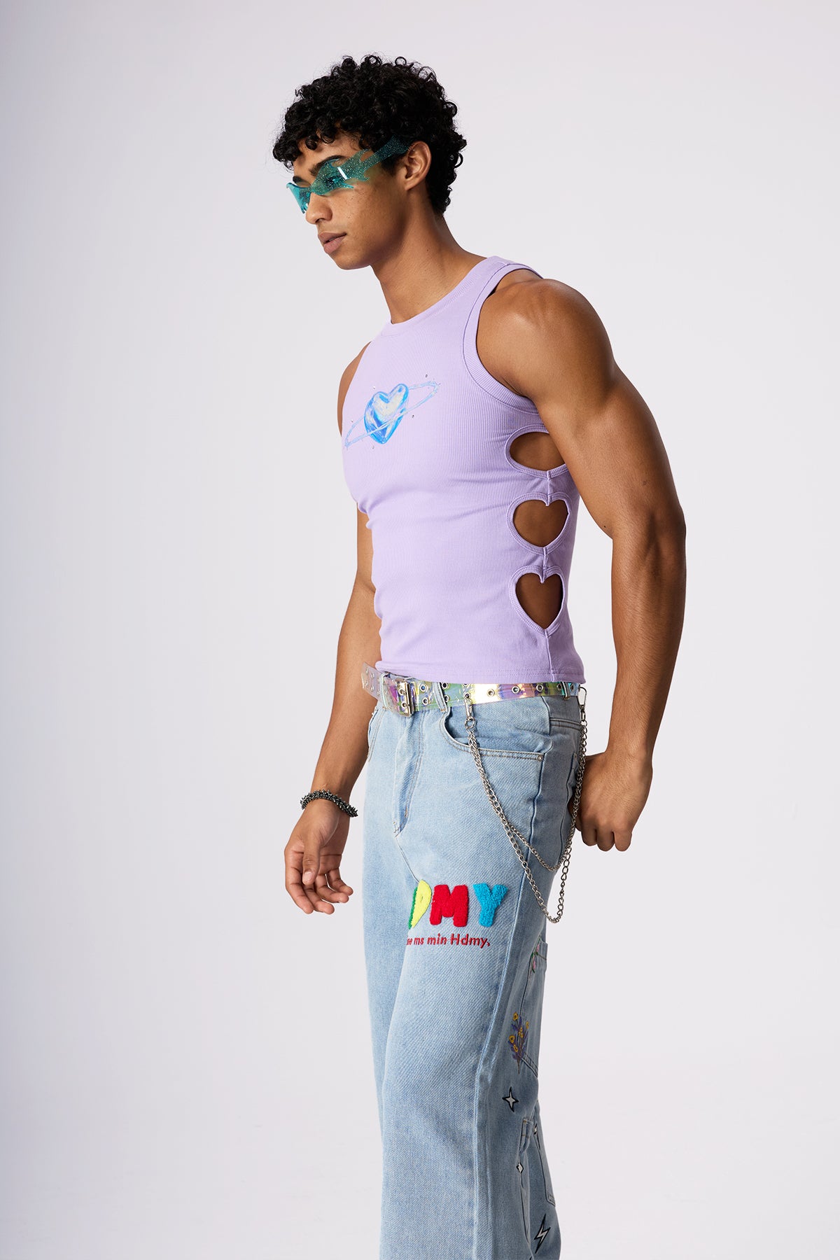 Off Line Heart Print Cutout Top