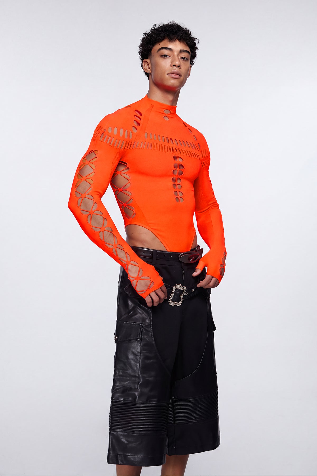 One System Cutout Long Sleeve Bodysuit Orange