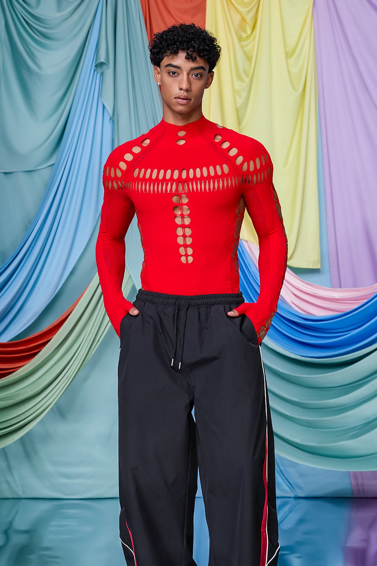One System Cutout Long Sleeve Bodysuit Red