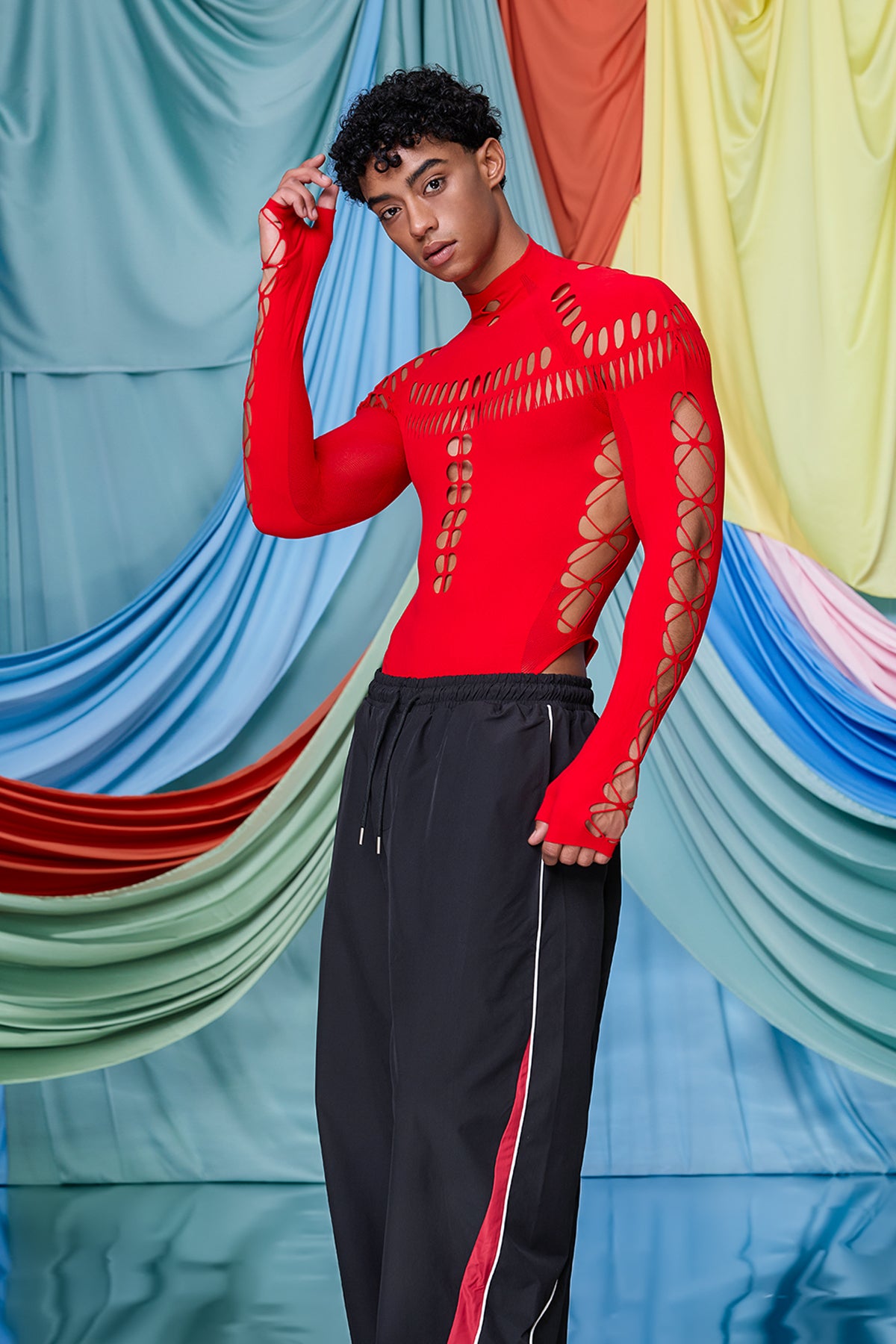 One System Cutout Long Sleeve Bodysuit Red