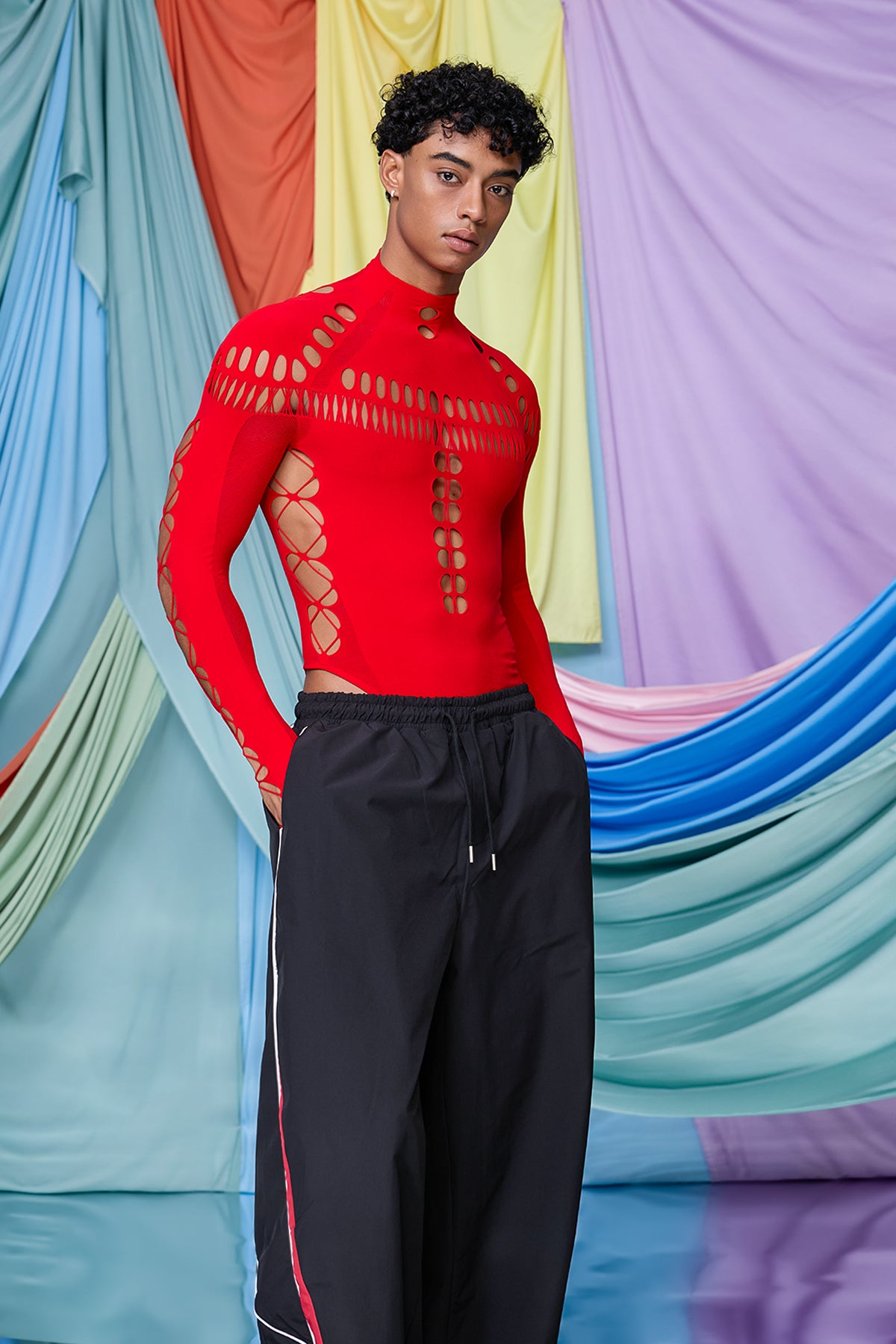 One System Cutout Long Sleeve Bodysuit Red