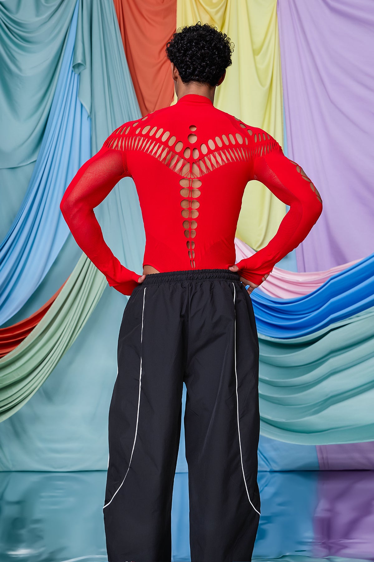 One System Cutout Long Sleeve Bodysuit Red