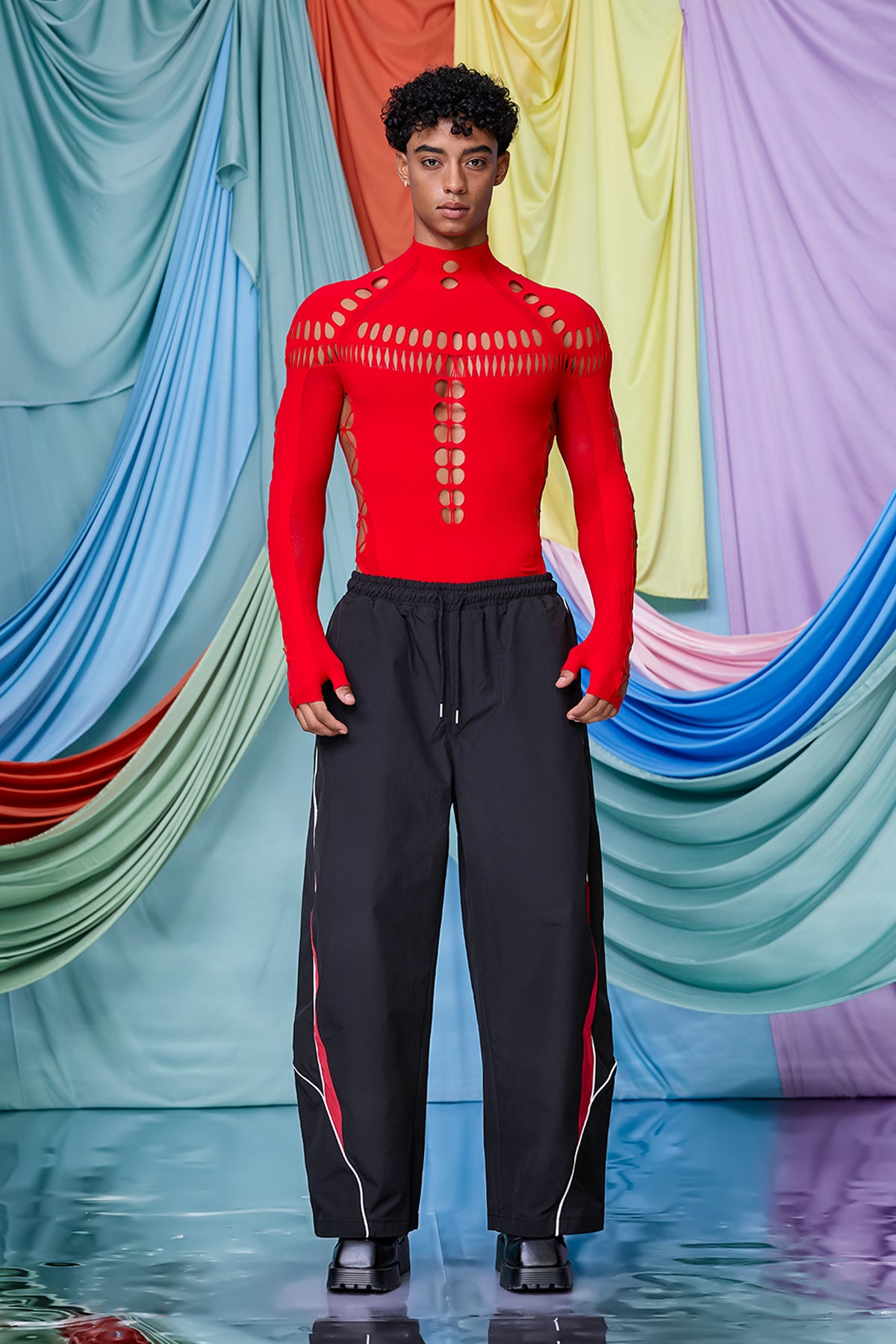One System Cutout Long Sleeve Bodysuit Red