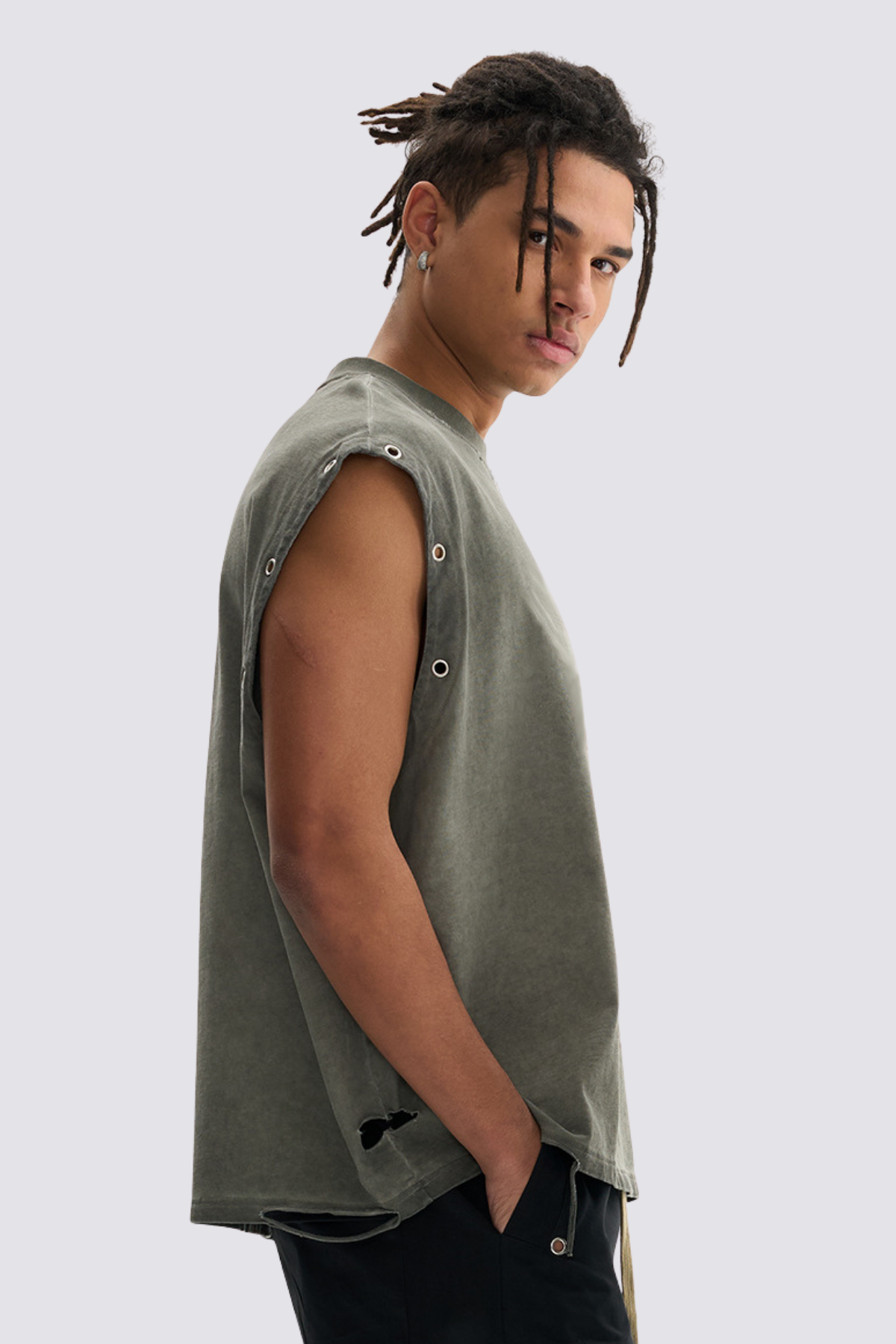 Onyx Frame Eyelet Sleeveless Top