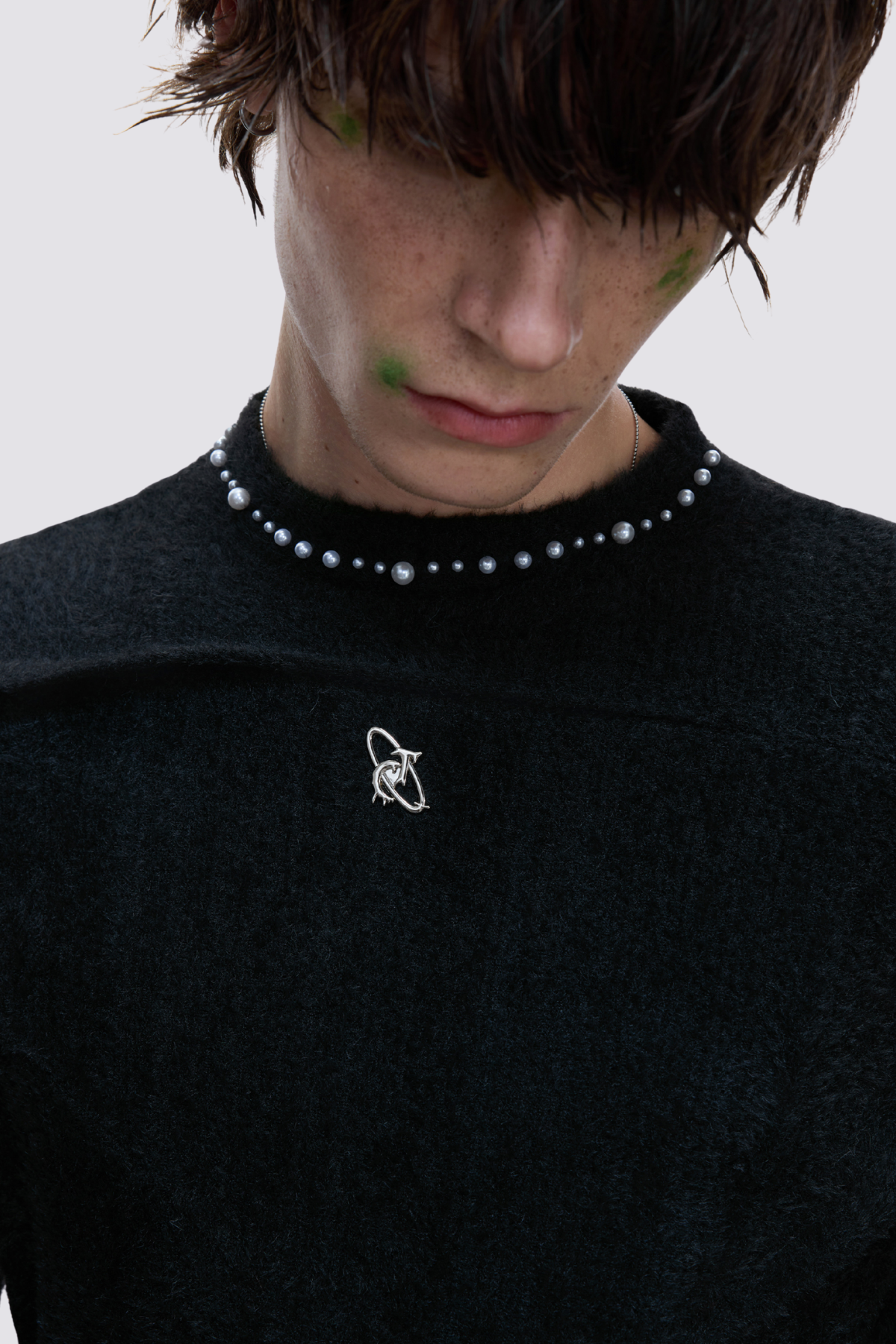 Opaque Stillness Long Sleeve Pearl Top Black