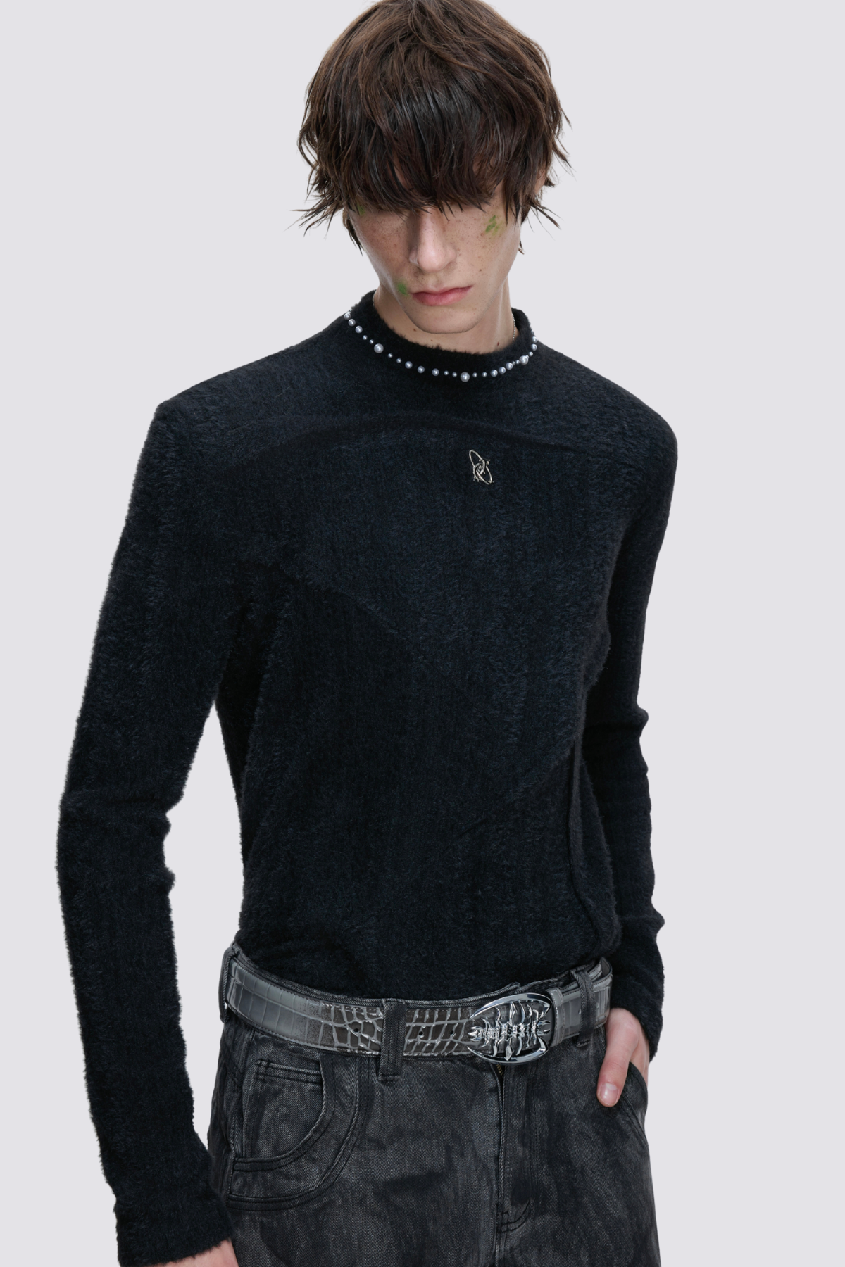 Opaque Stillness Long Sleeve Pearl Top Black