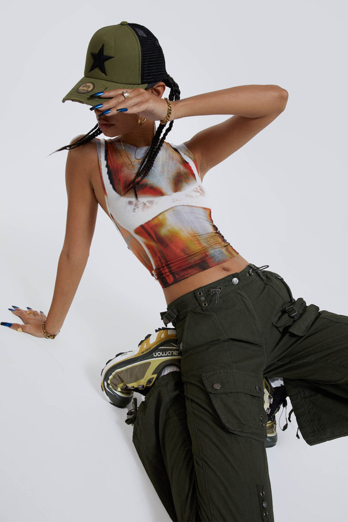 Open Form Print Sleeveless Top