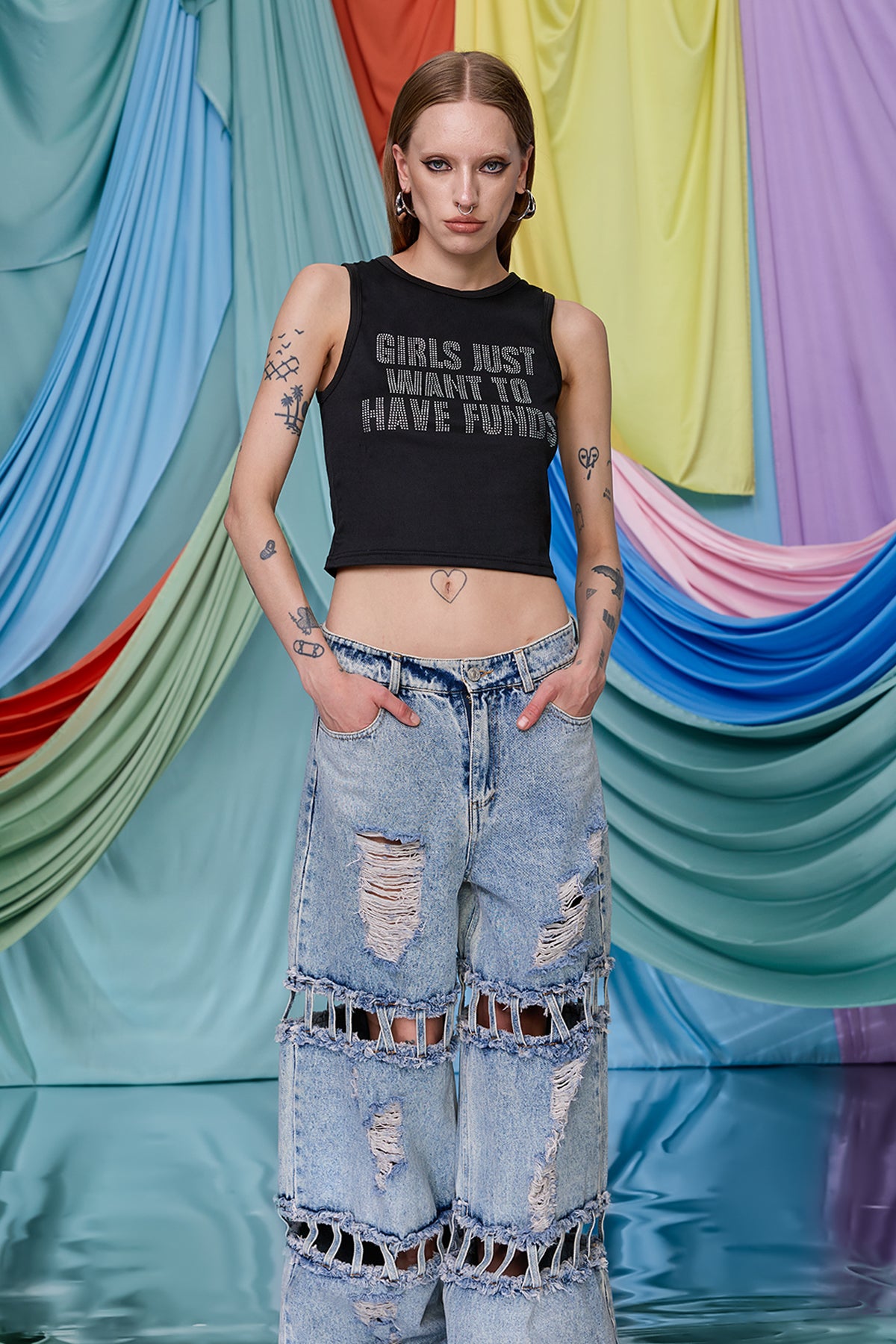 Optical Stud Rhinestone Crop Top