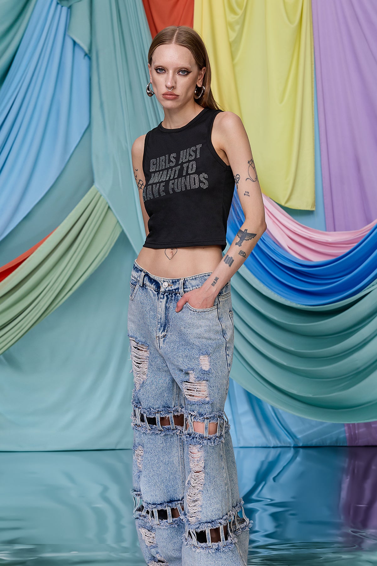 Optical Stud Rhinestone Crop Top