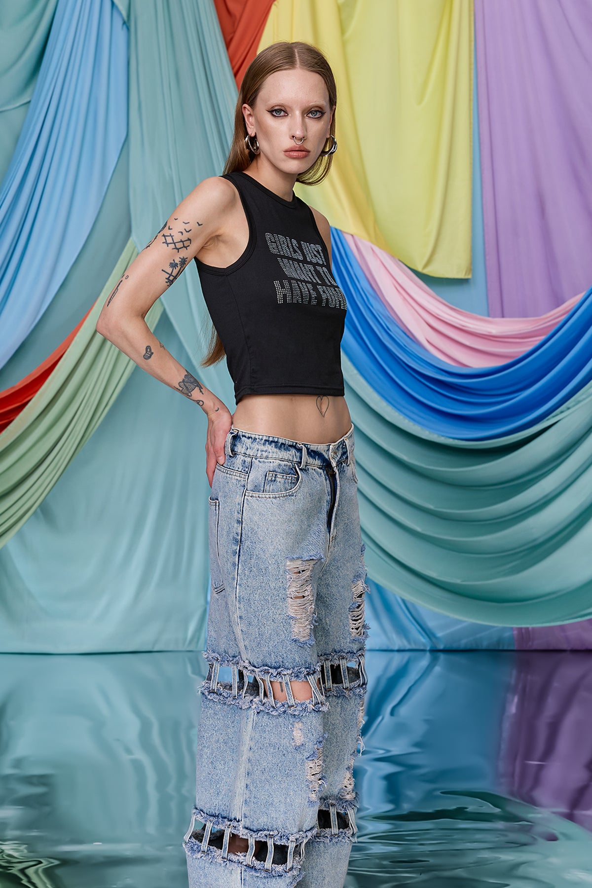Optical Stud Rhinestone Crop Top