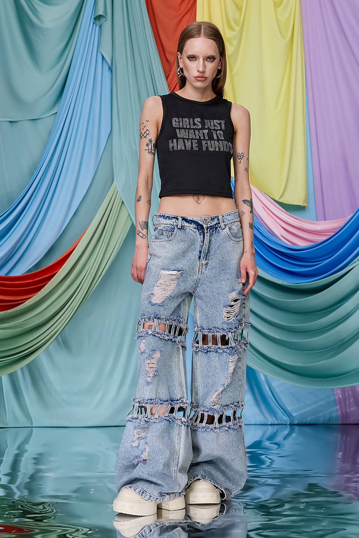 Optical Stud Rhinestone Crop Top