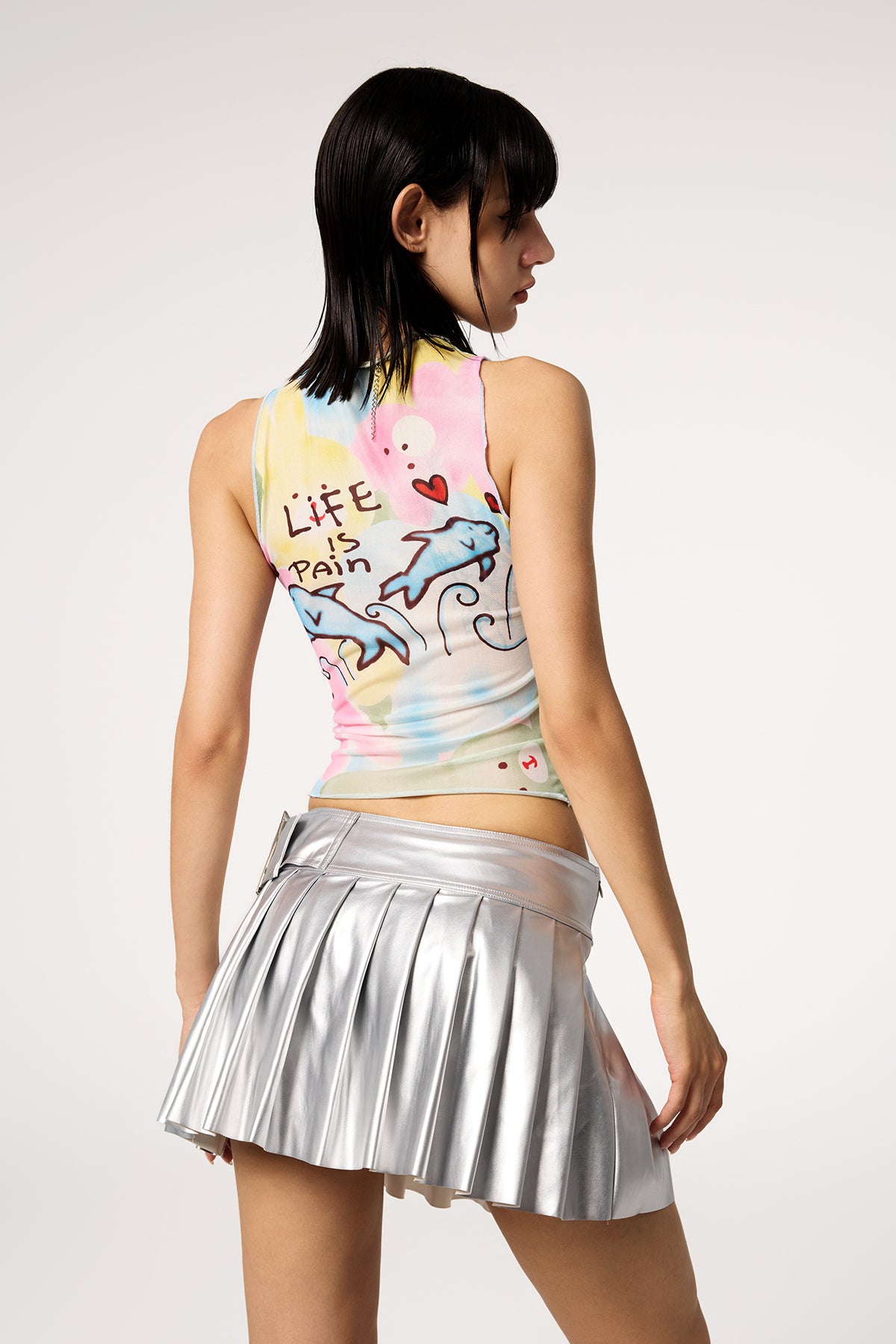 Orbit Love Sleeveless Printed Y2K Ruffle Top