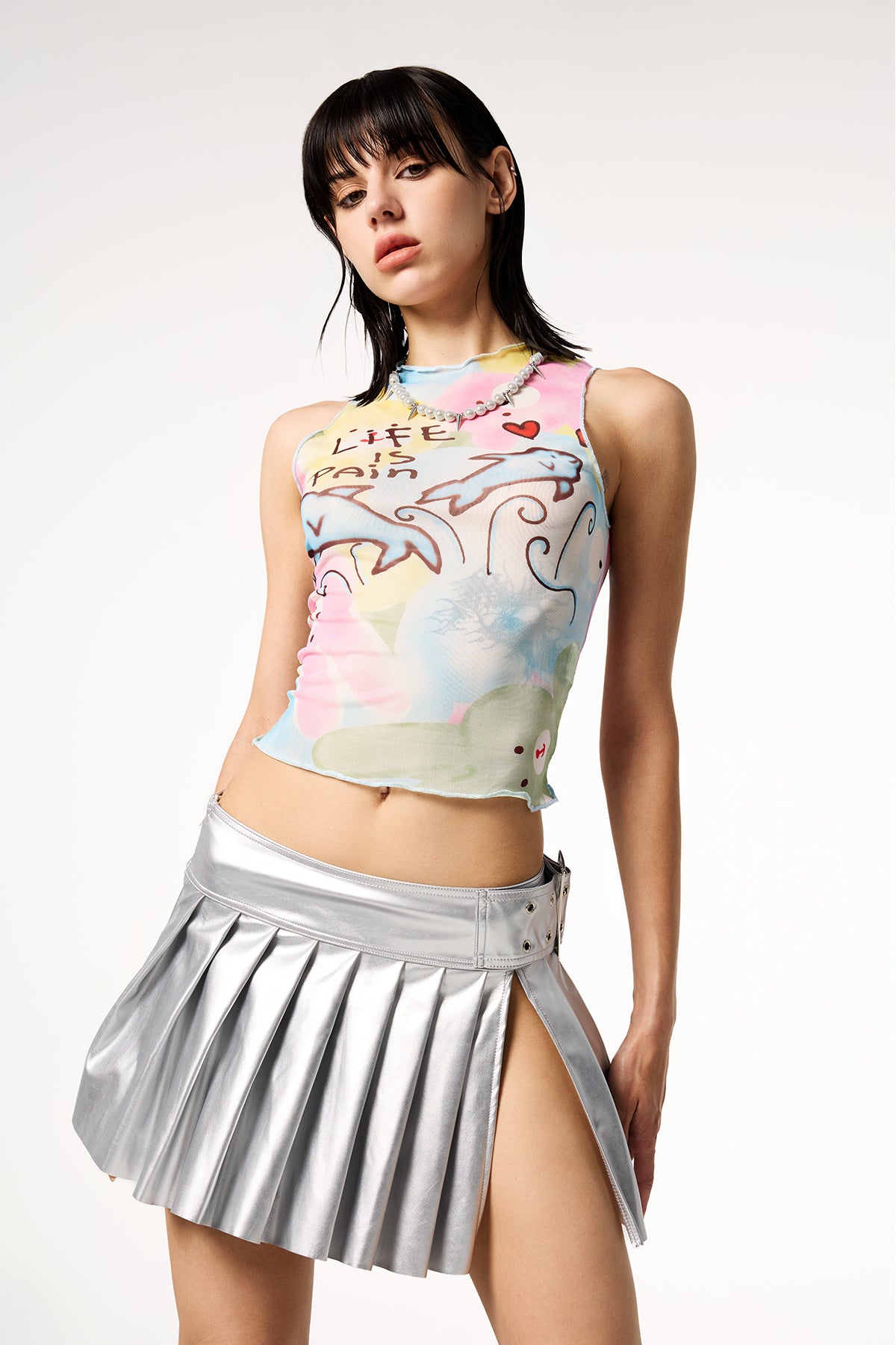 Orbit Love Sleeveless Printed Y2K Ruffle Top
