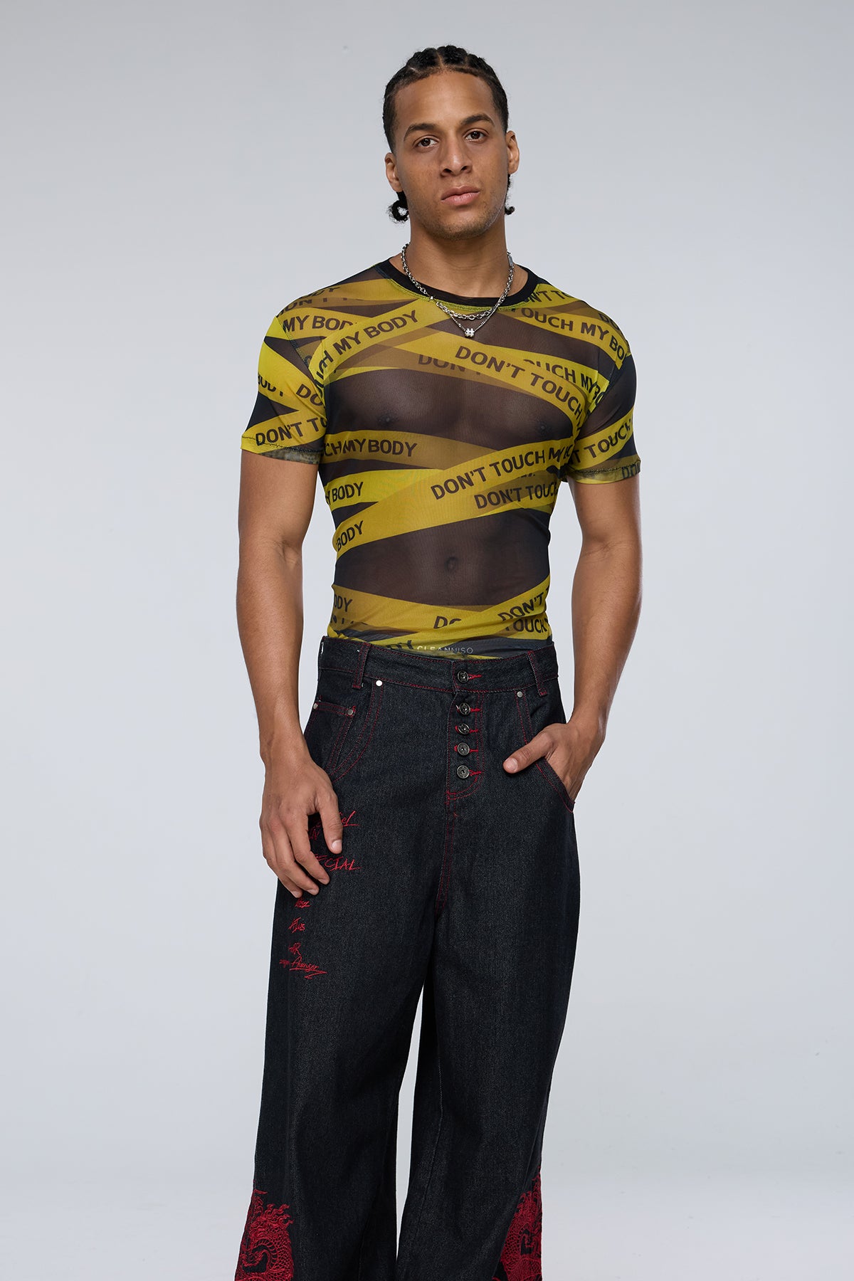 Overlap Design Mesh Print T-Shirt