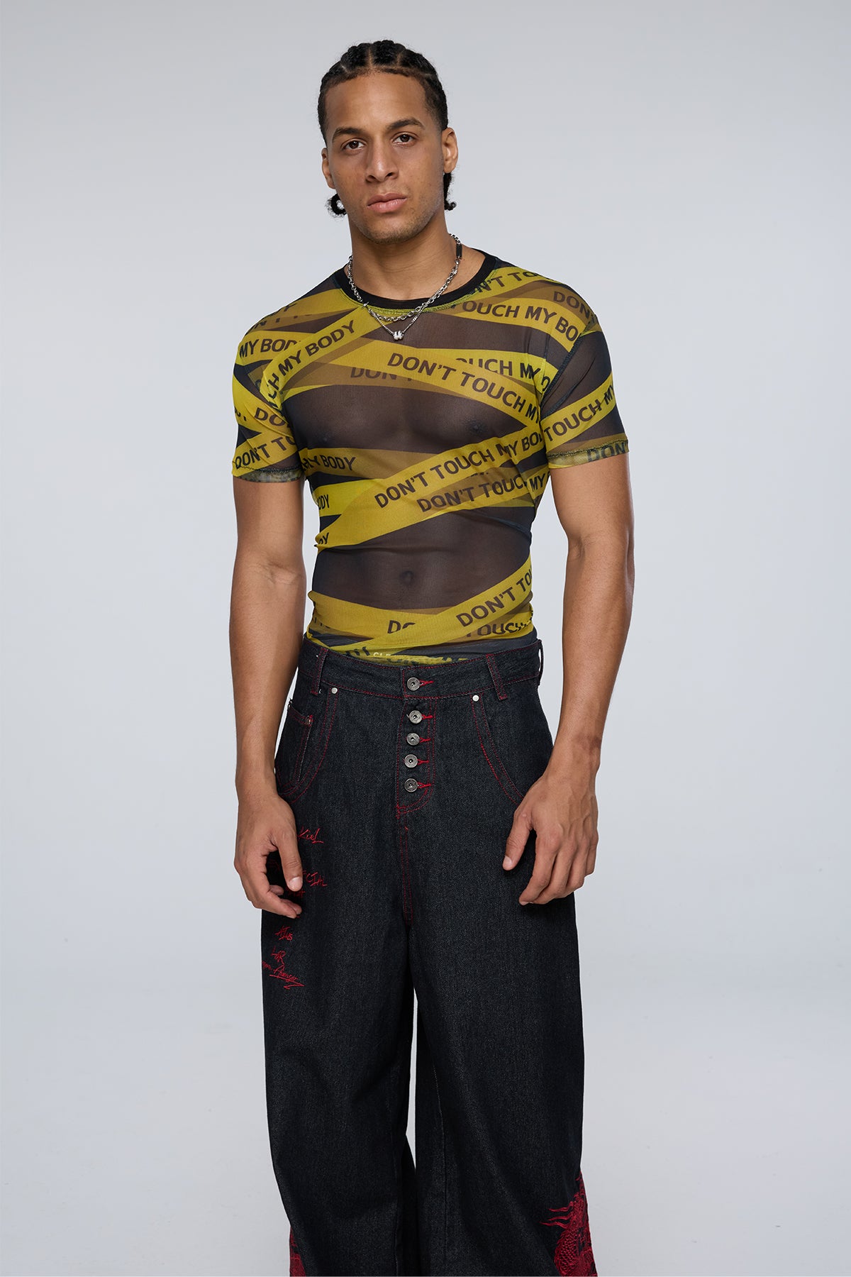 Overlap Design Mesh Print T-Shirt