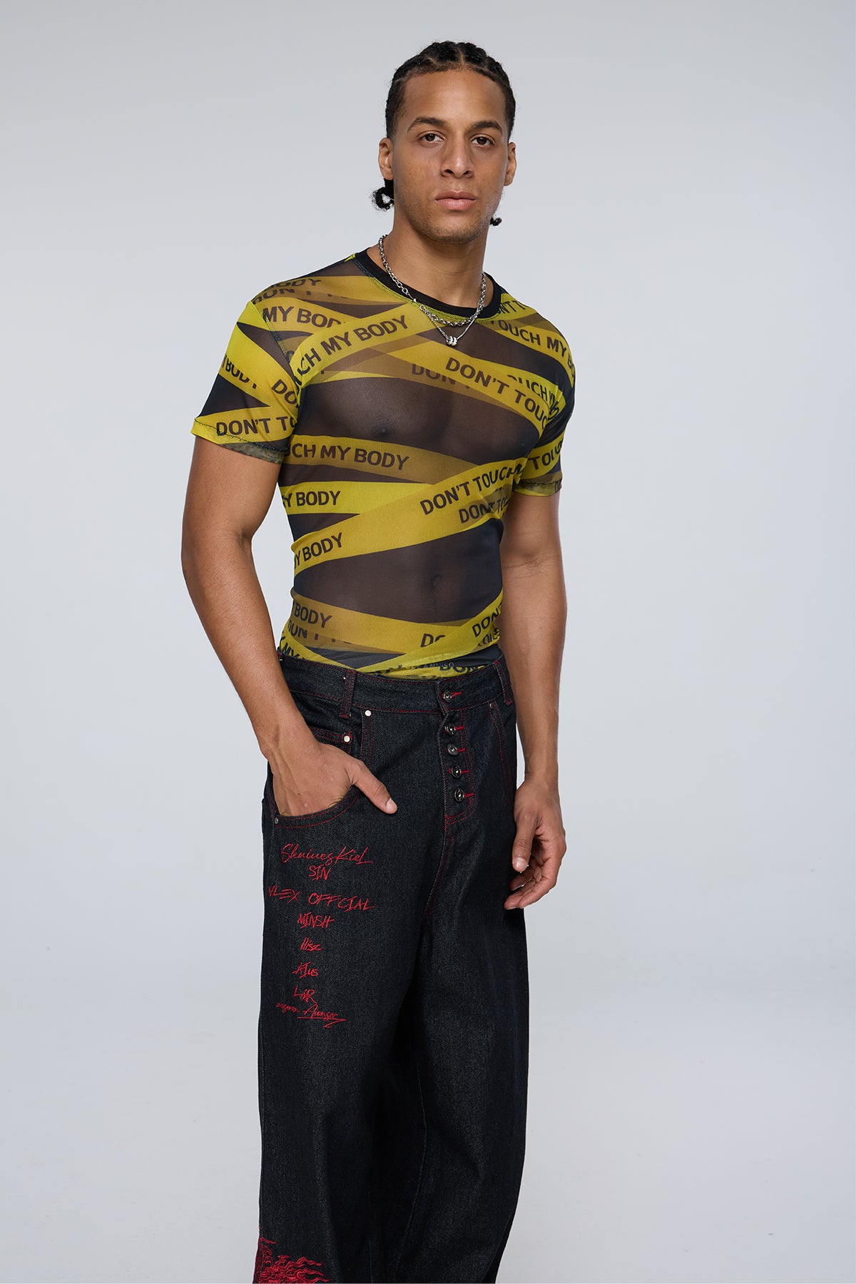 Overlap Design Mesh Print T-Shirt
