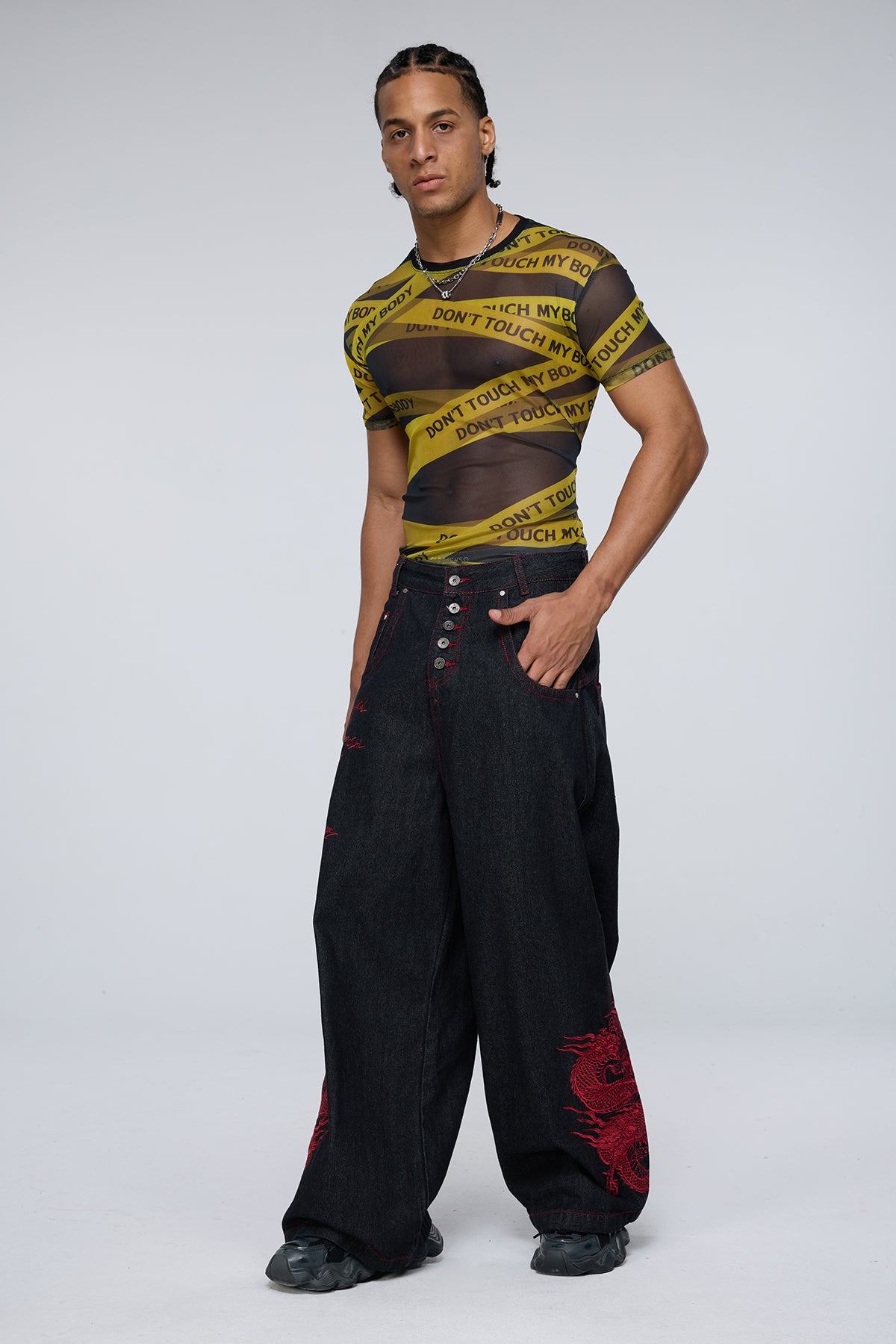 Overlap Design Mesh Print T-Shirt