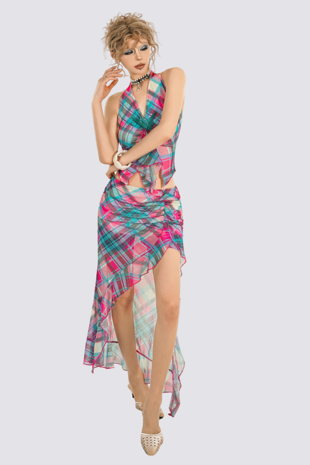 Pale Circuit Halter Neck Top