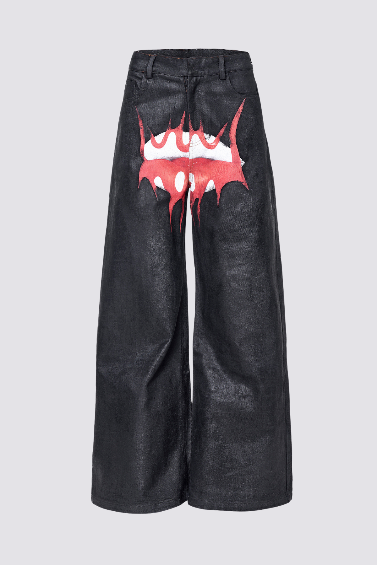 Pale Current Red Lip Rrint Wide Leg Jeans