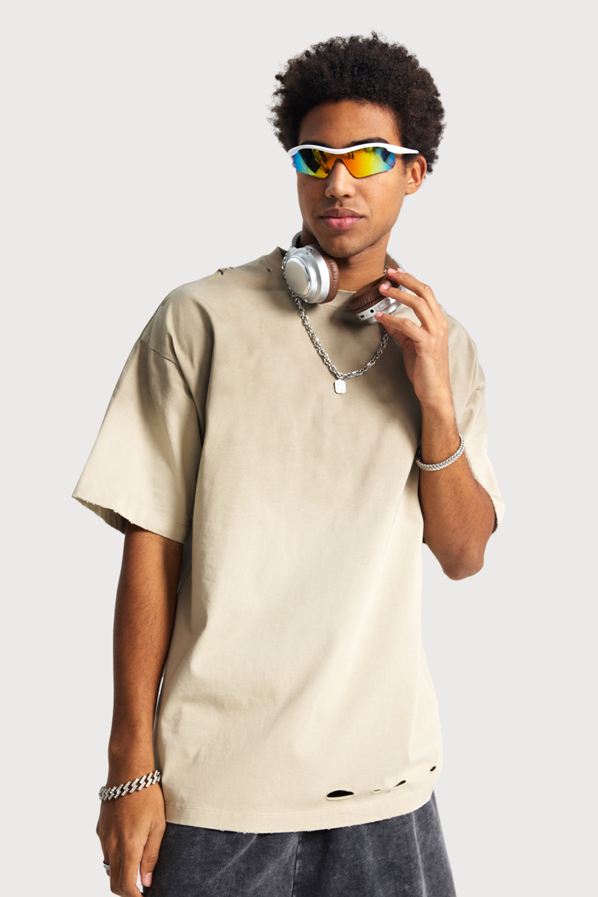 Pale Input Dye Ripped Top Beige