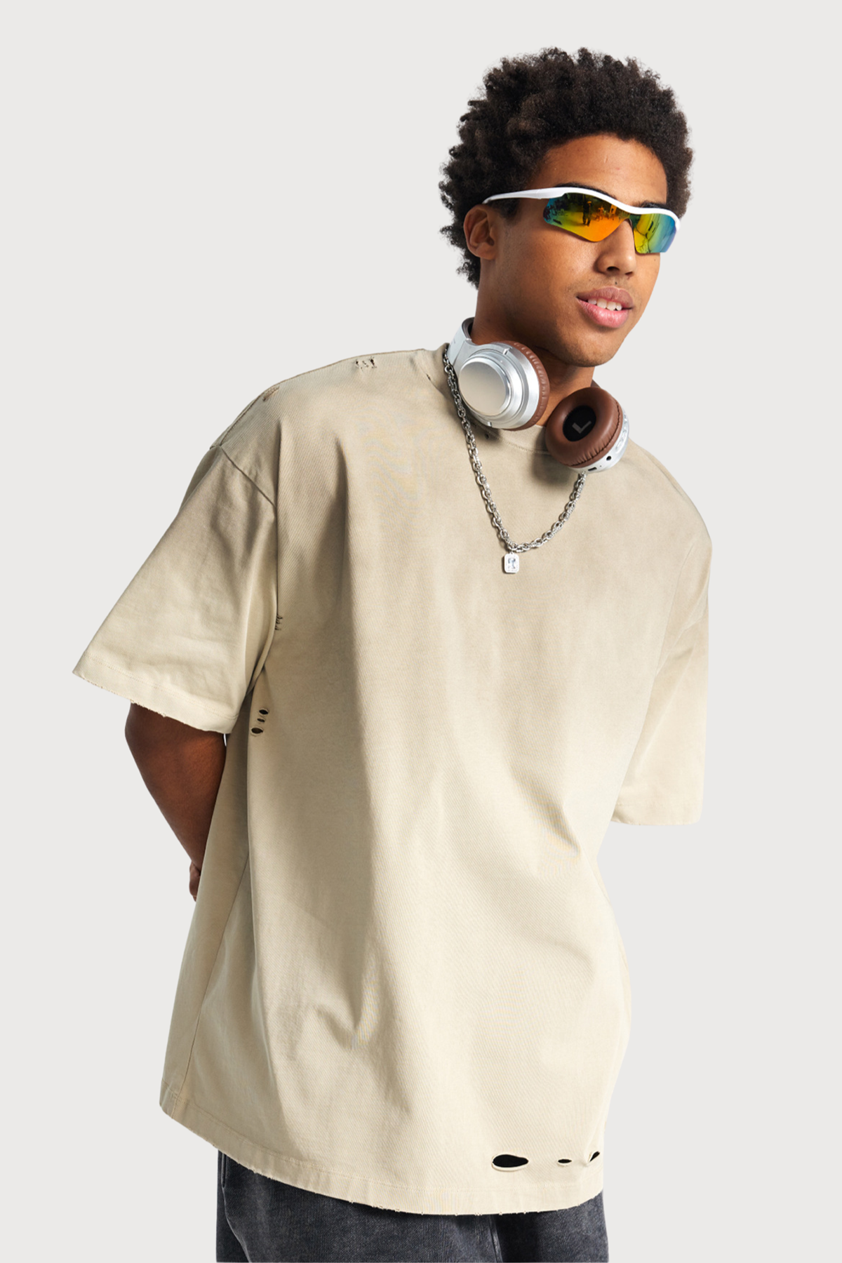 Pale Input Dye Ripped Top Beige