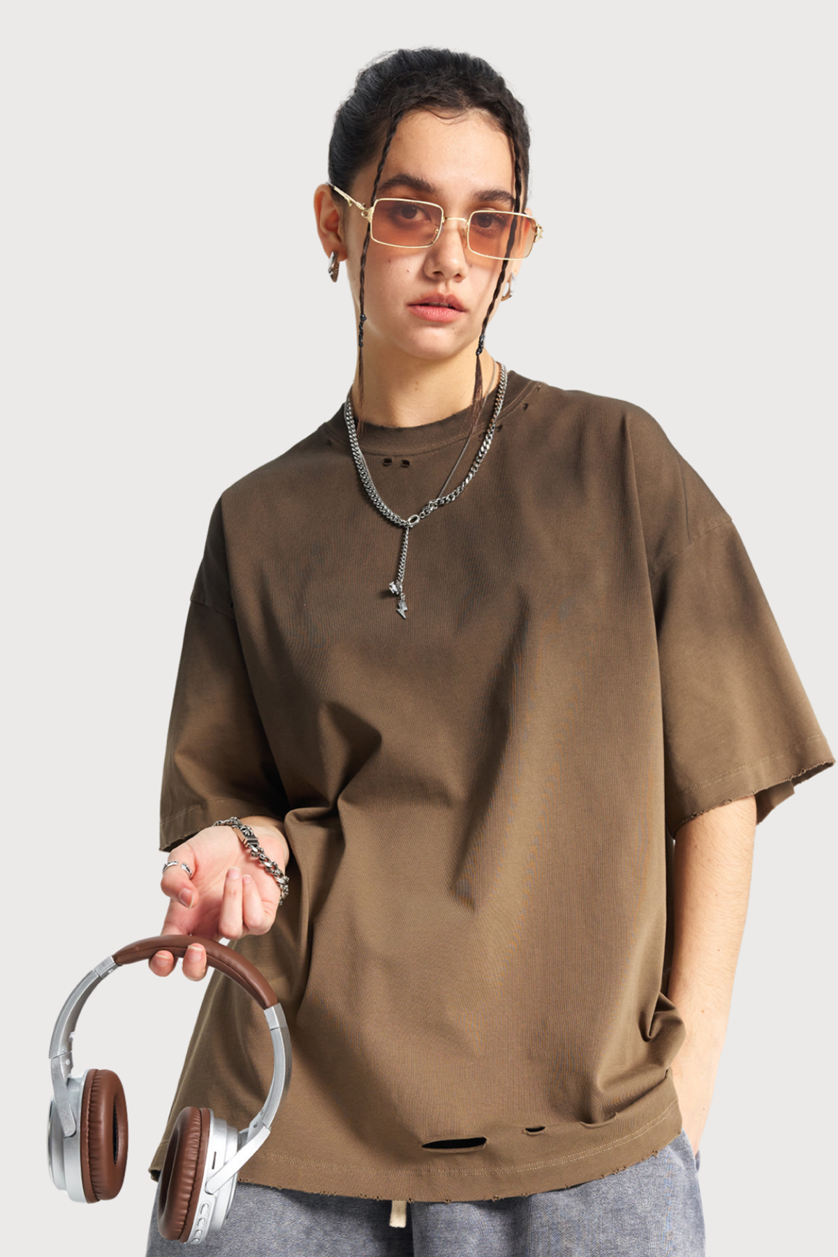 Pale Input Dye Ripped Top Brown