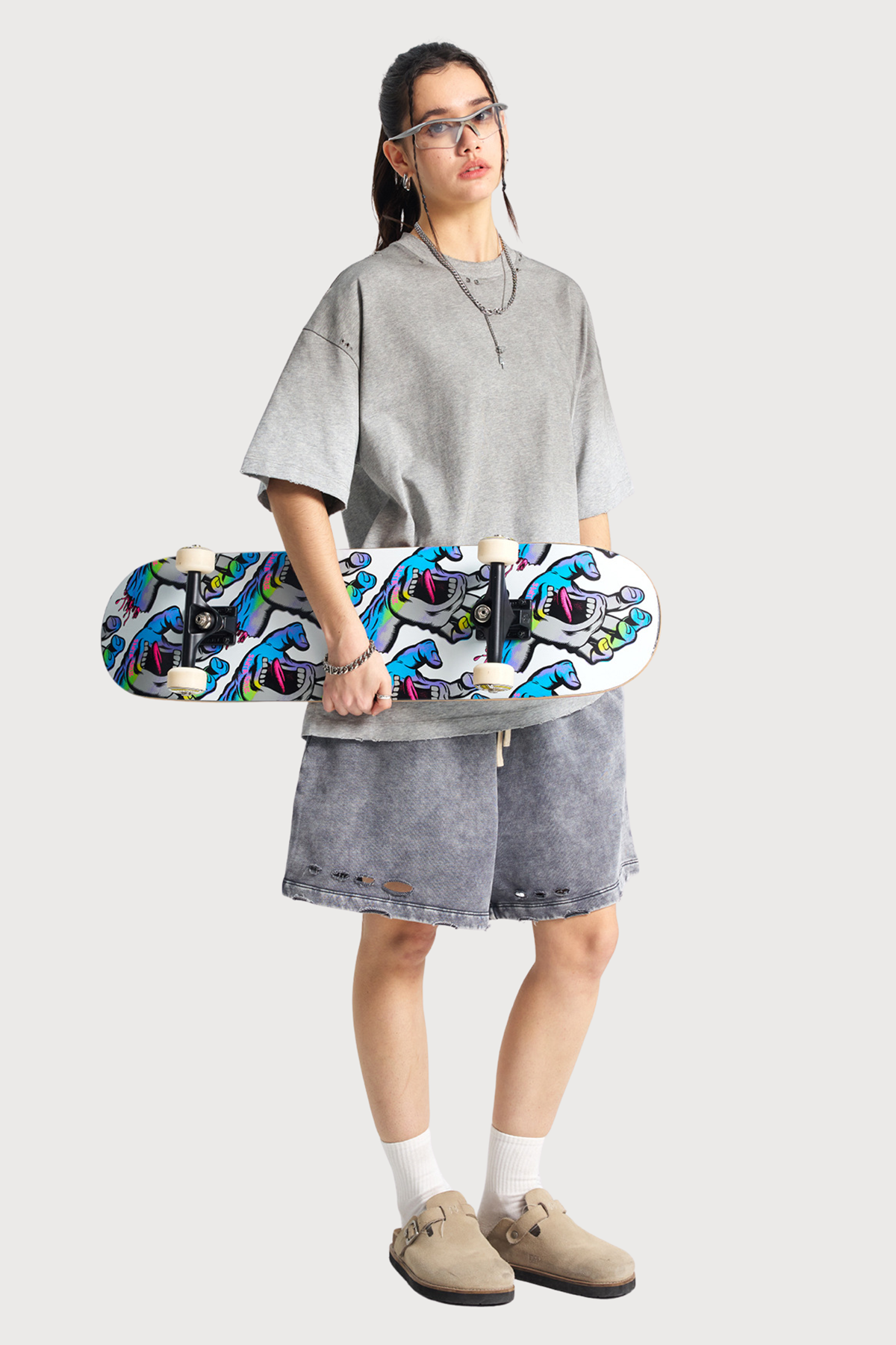 Pale Input Dye Ripped Top Grey