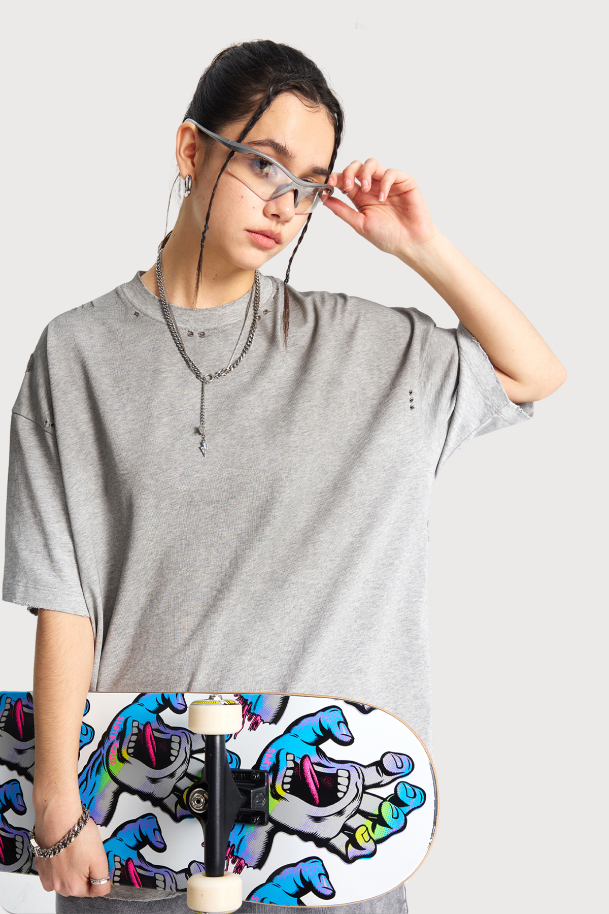 Pale Input Dye Ripped Top Grey