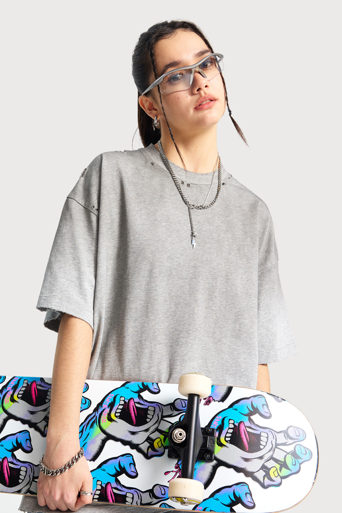 Pale Input Dye Ripped Top Grey