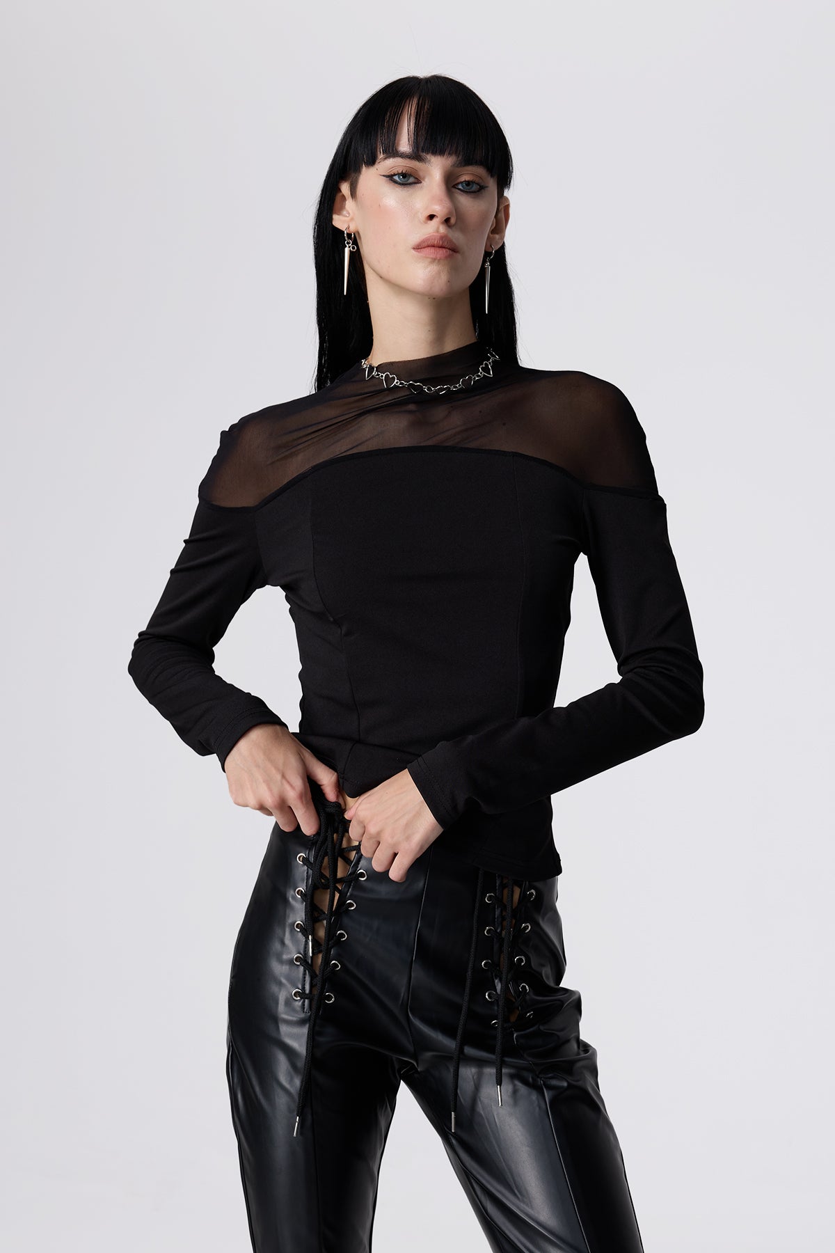 Panel Shift Mesh Long Sleeve Top