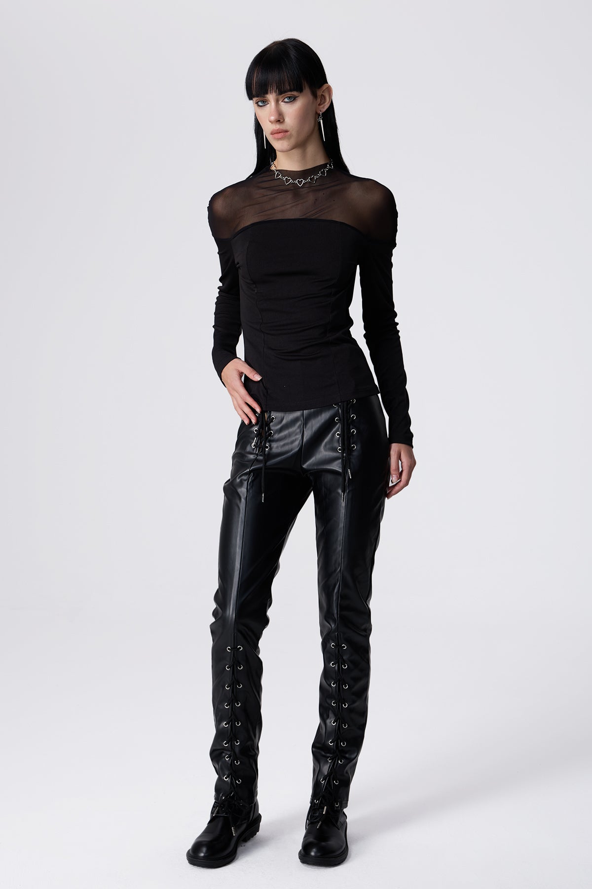 Panel Shift Mesh Long Sleeve Top