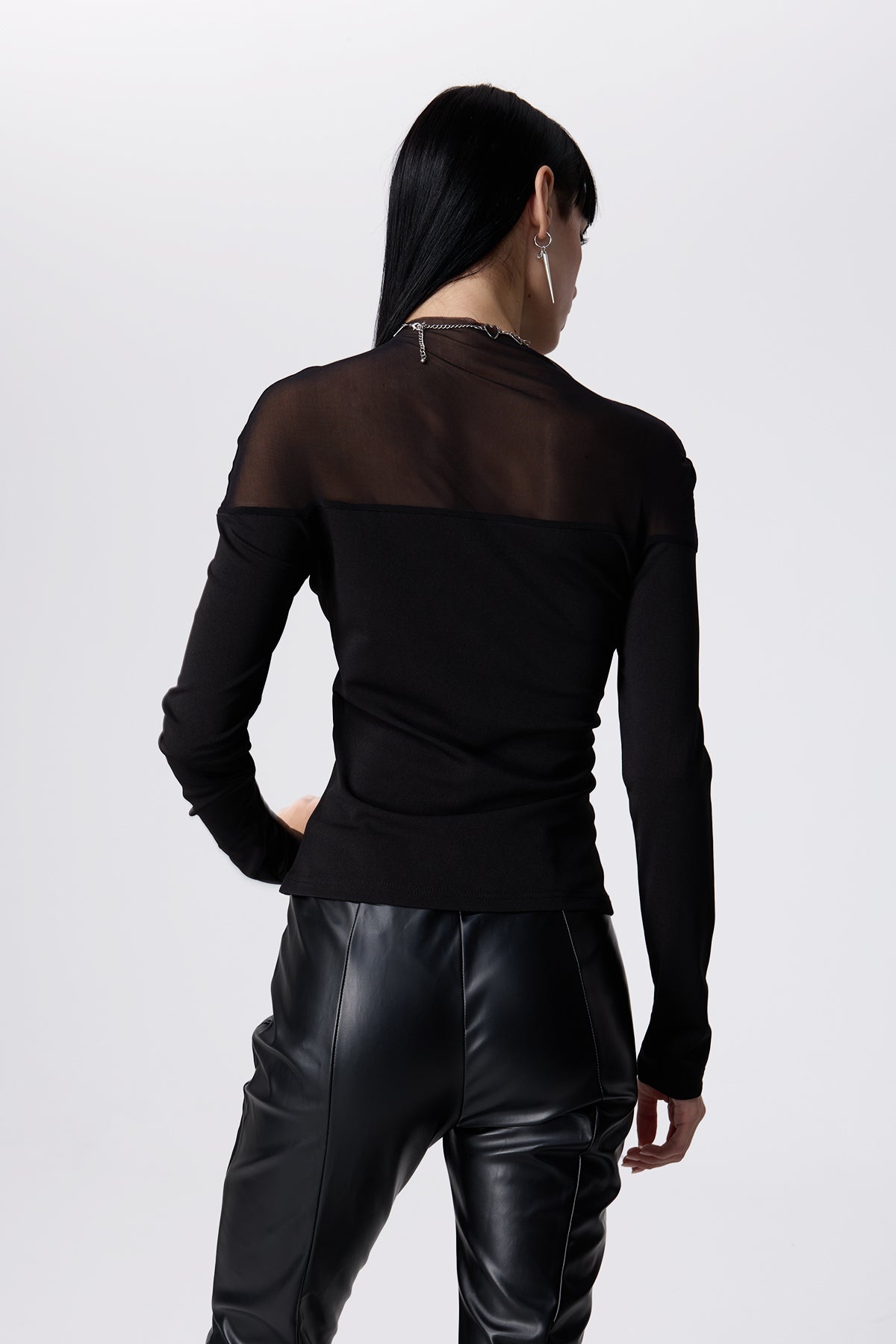 Panel Shift Mesh Long Sleeve Top