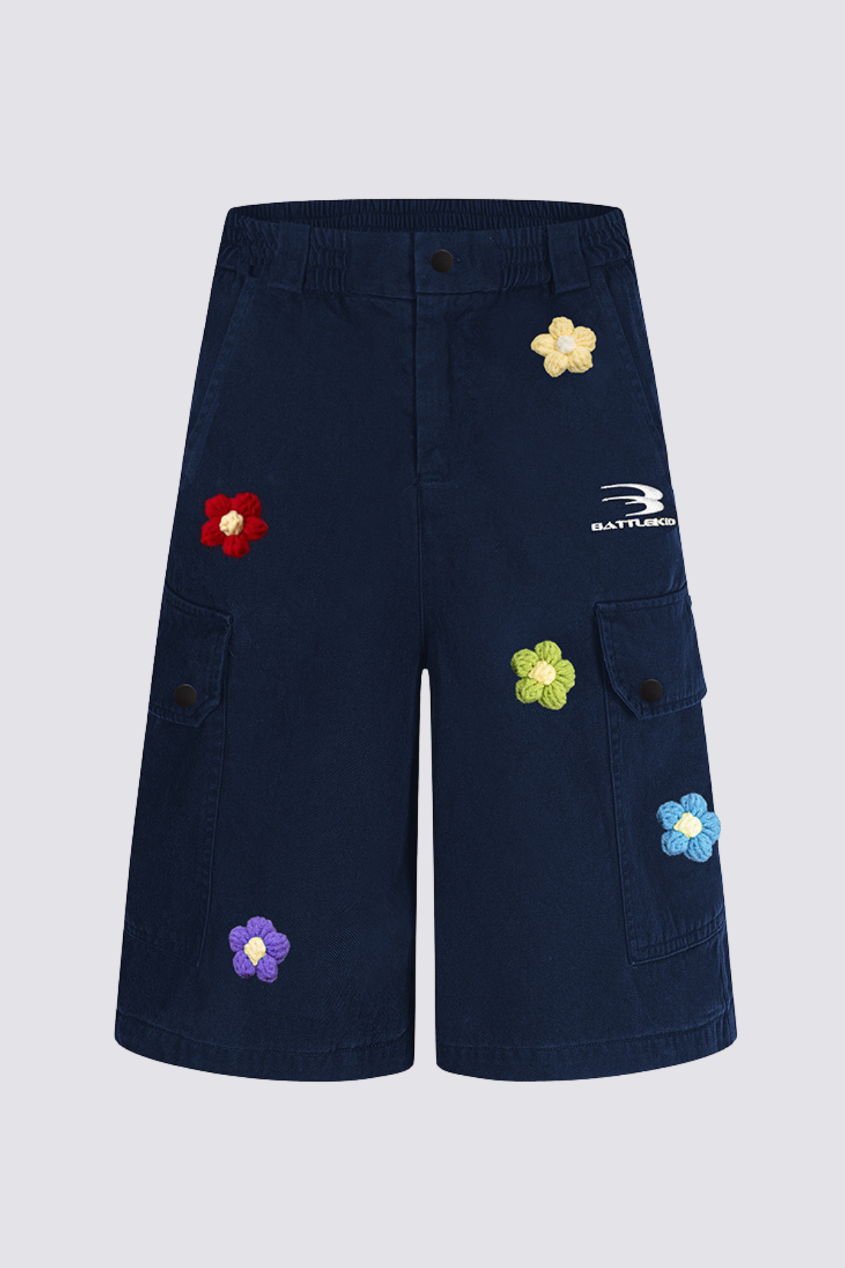 Parallel Void Embroidered Straight Pants Navy Blue