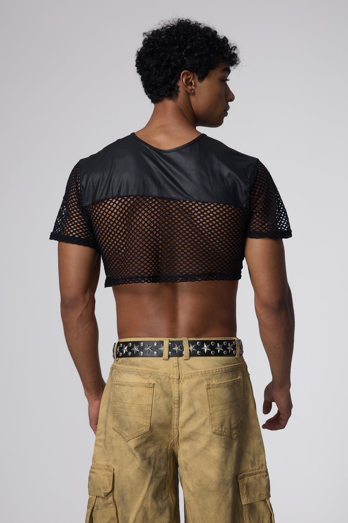 Patch Flow Net Cutout Crop Top