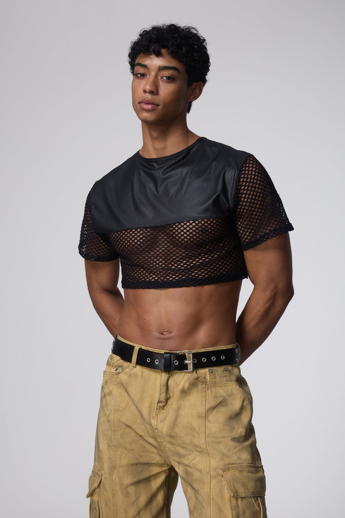 Patch Flow Net Cutout Crop Top