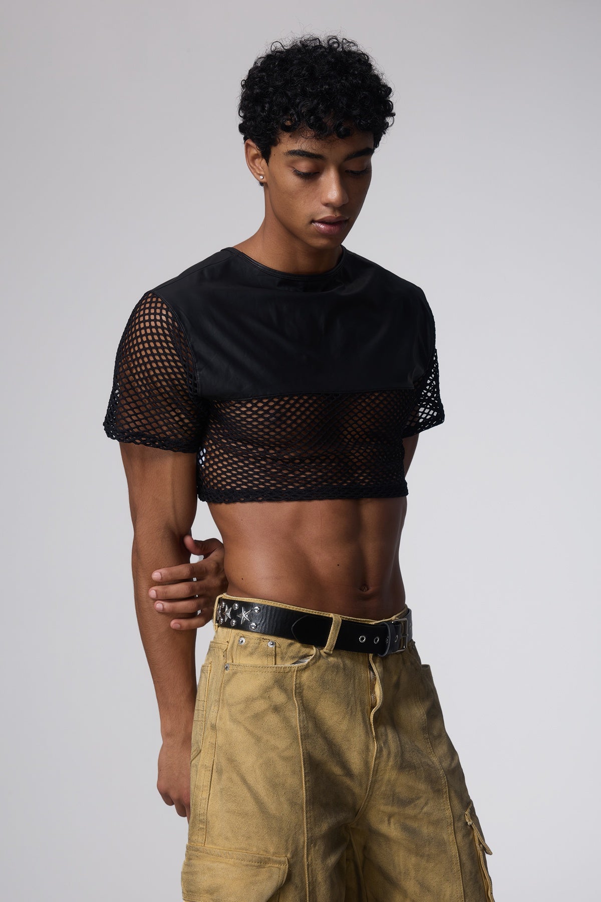 Patch Flow Net Cutout Crop Top