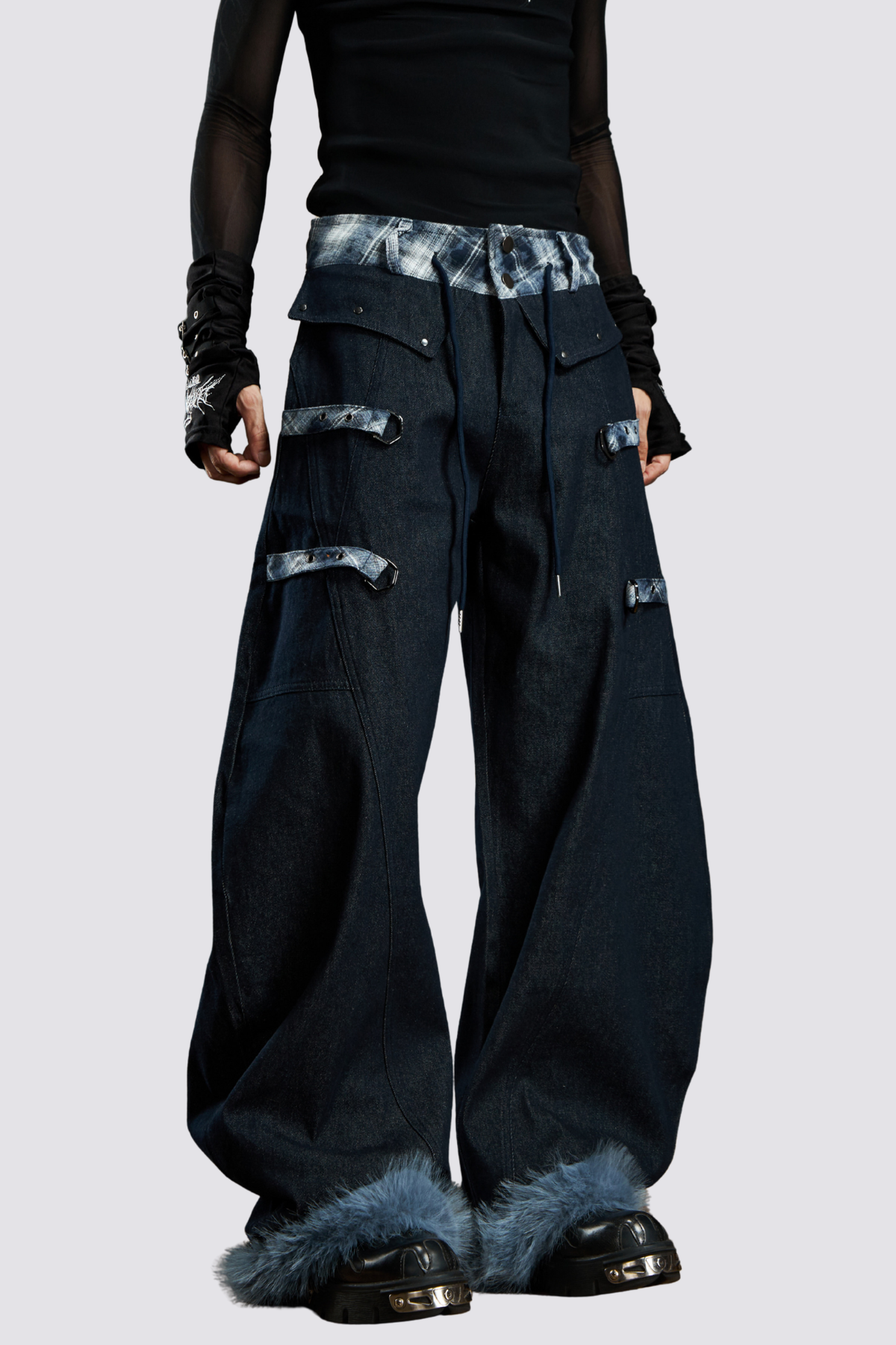 Path Fire Fur Barrel Jeans Blue