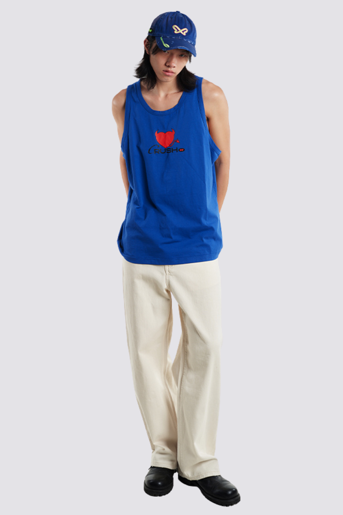 Petal Flame Devil Print Sleeveless Top Blue