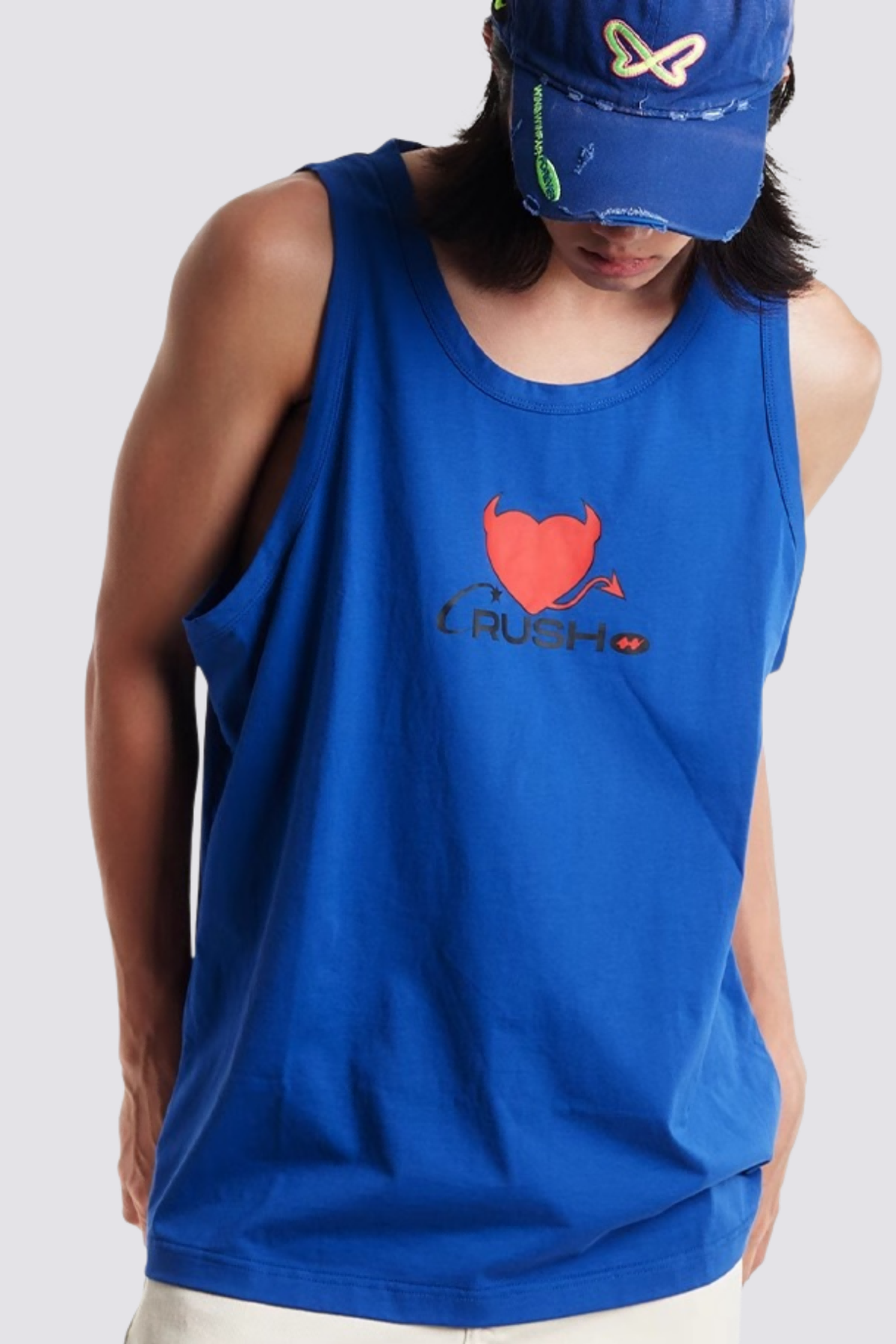 Petal Flame Devil Print Sleeveless Top Blue