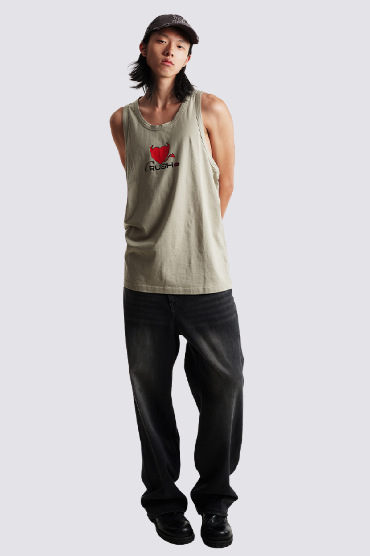 Petal Flame Devil Print Sleeveless Top Silver