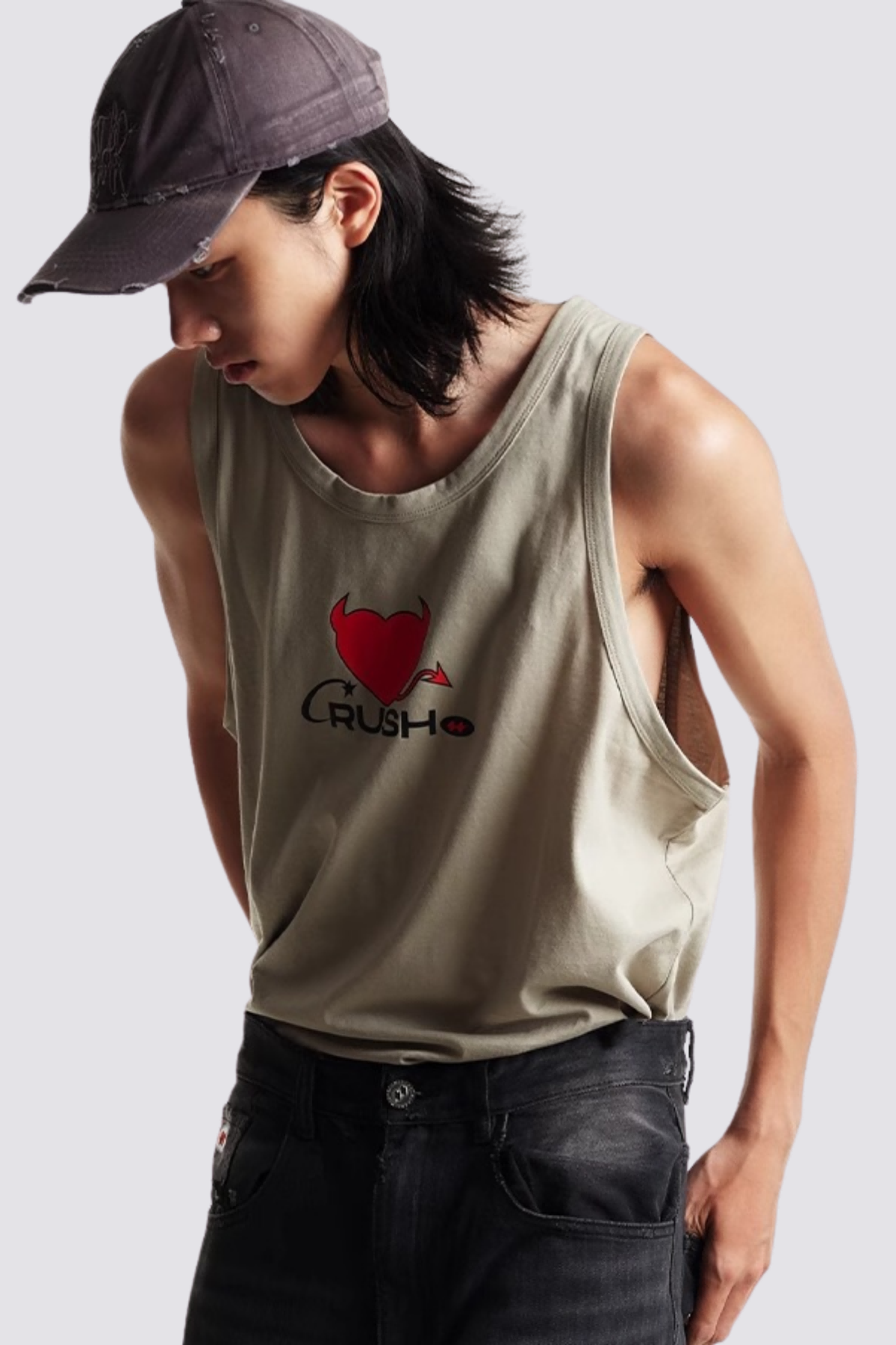 Petal Flame Devil Print Sleeveless Top Silver