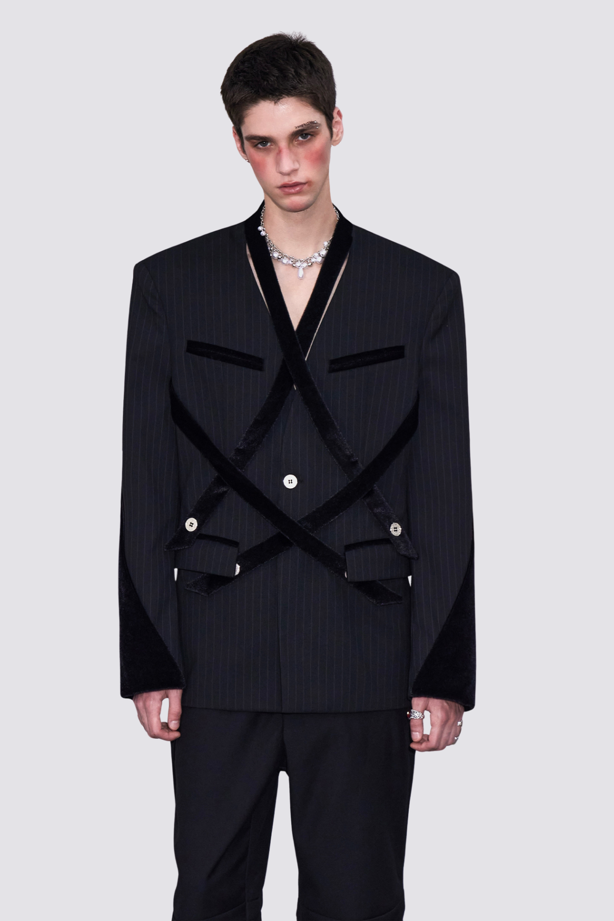 Phantom Sheet Striped V Neck Jacket