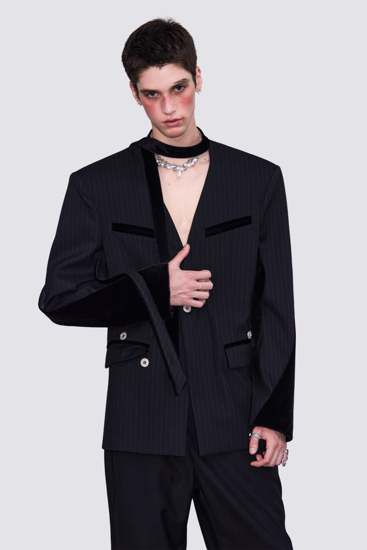 Phantom Sheet Striped V Neck Jacket